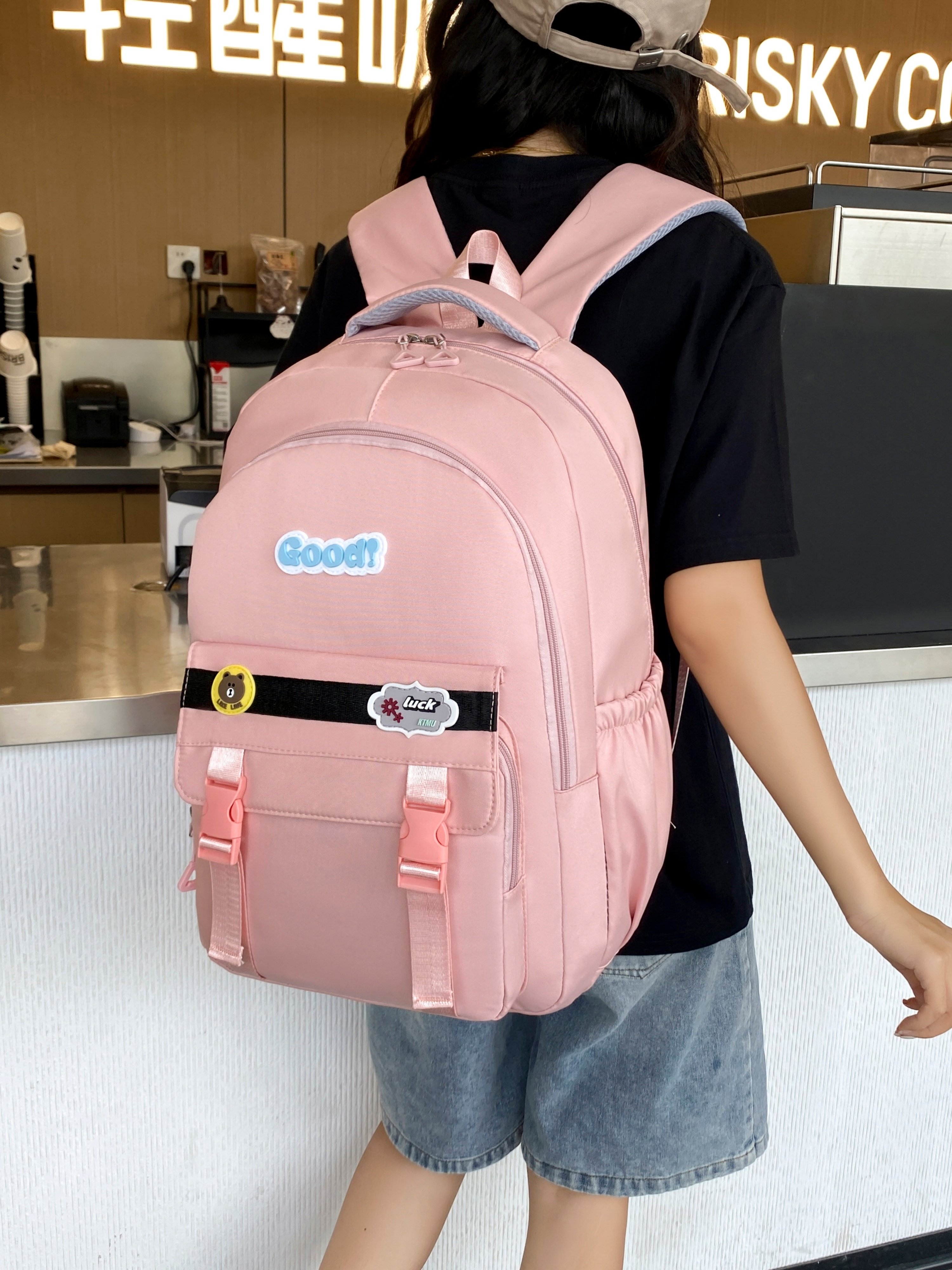 Pink Plain Backpack 