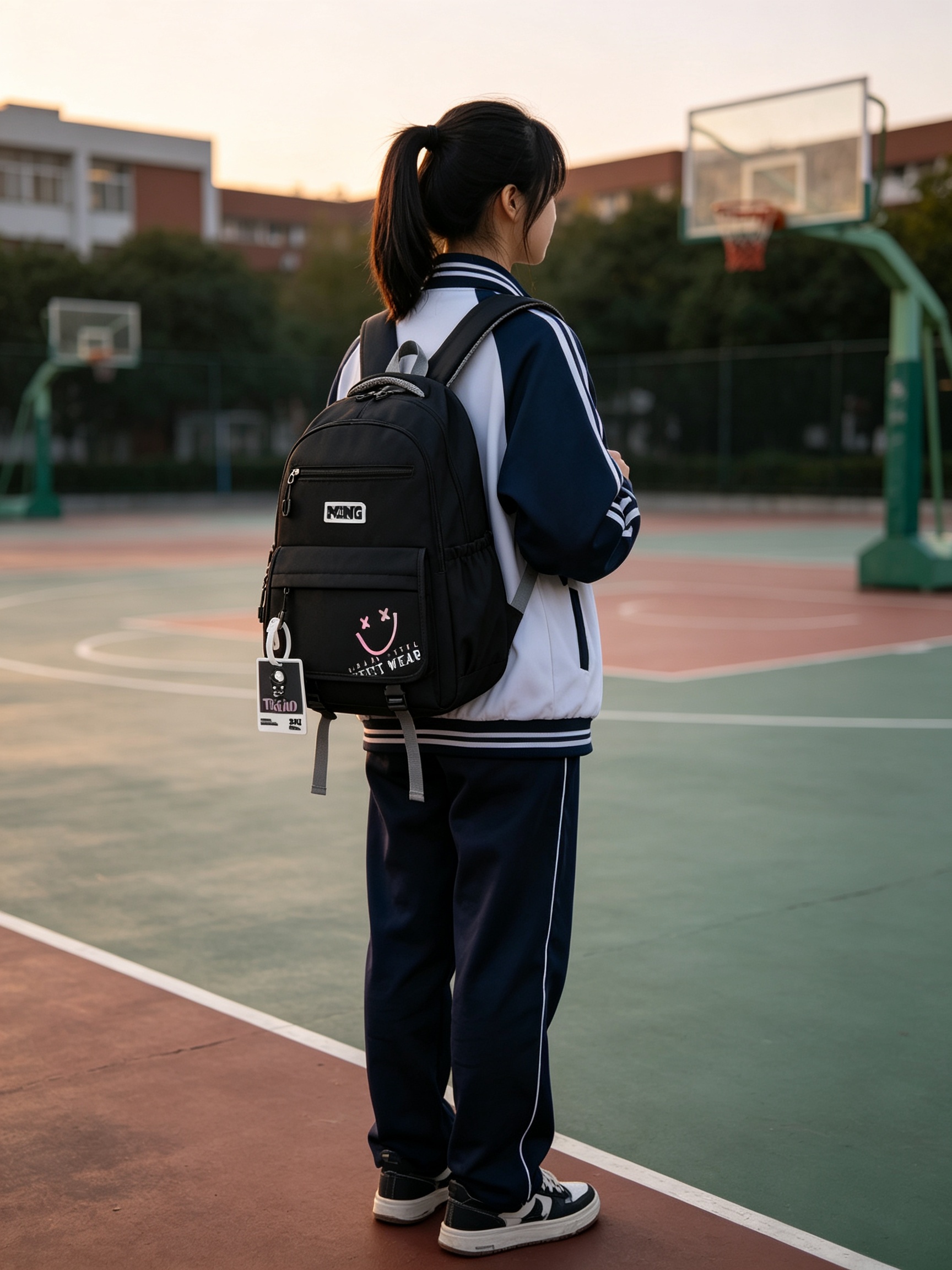 Black School Backpack with Pendant
