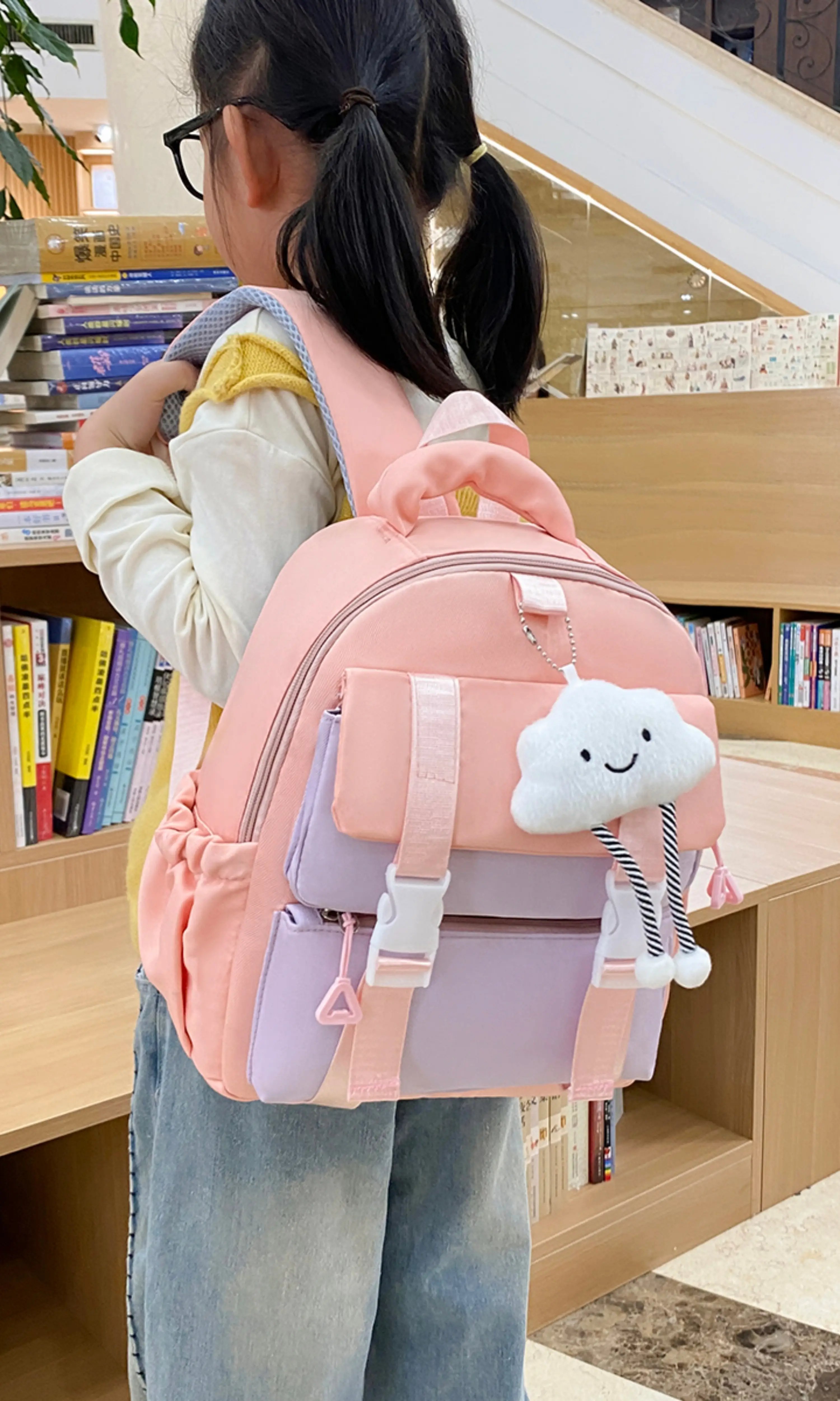 Pink School Backpack with Cloud Charm