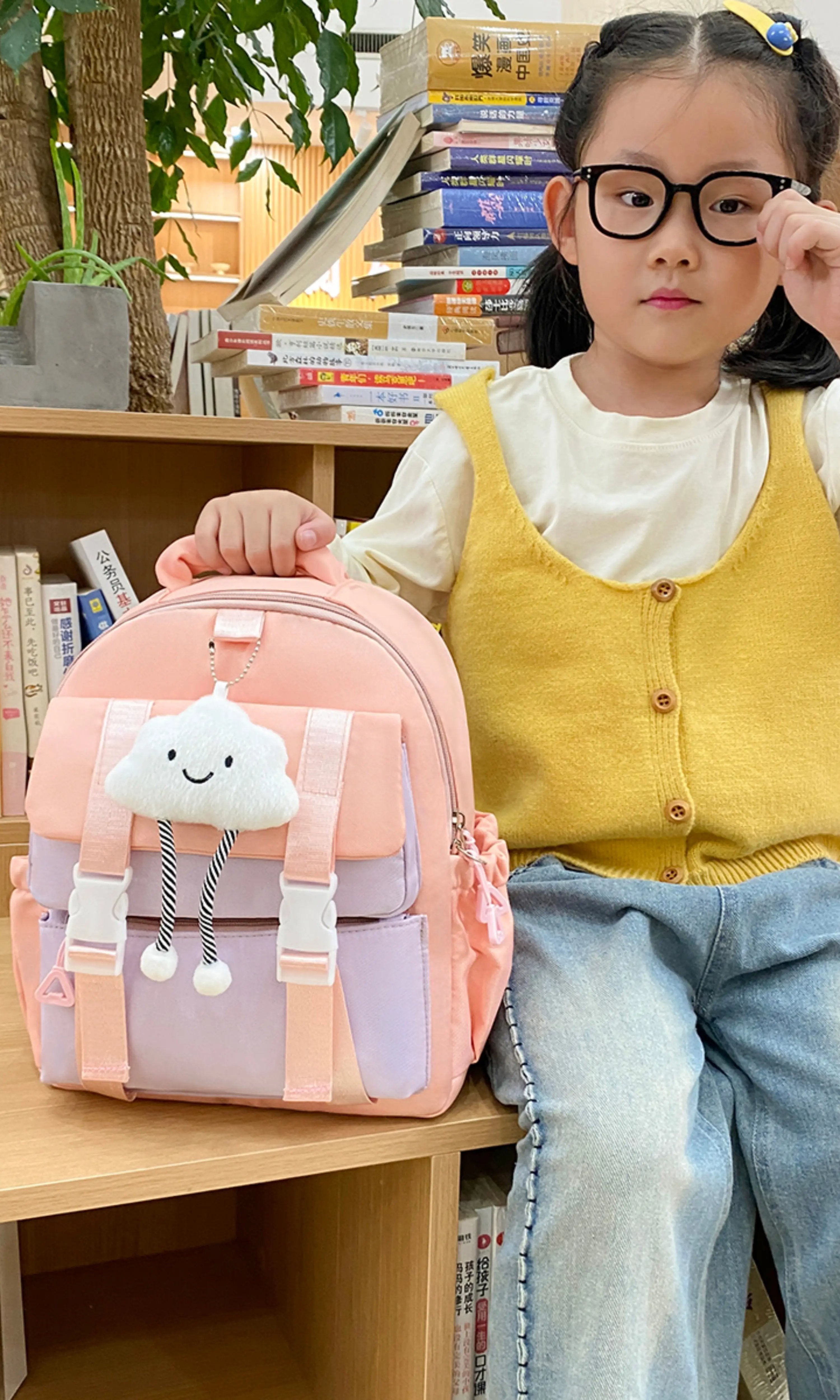 Pink School Backpack with Cloud Charm