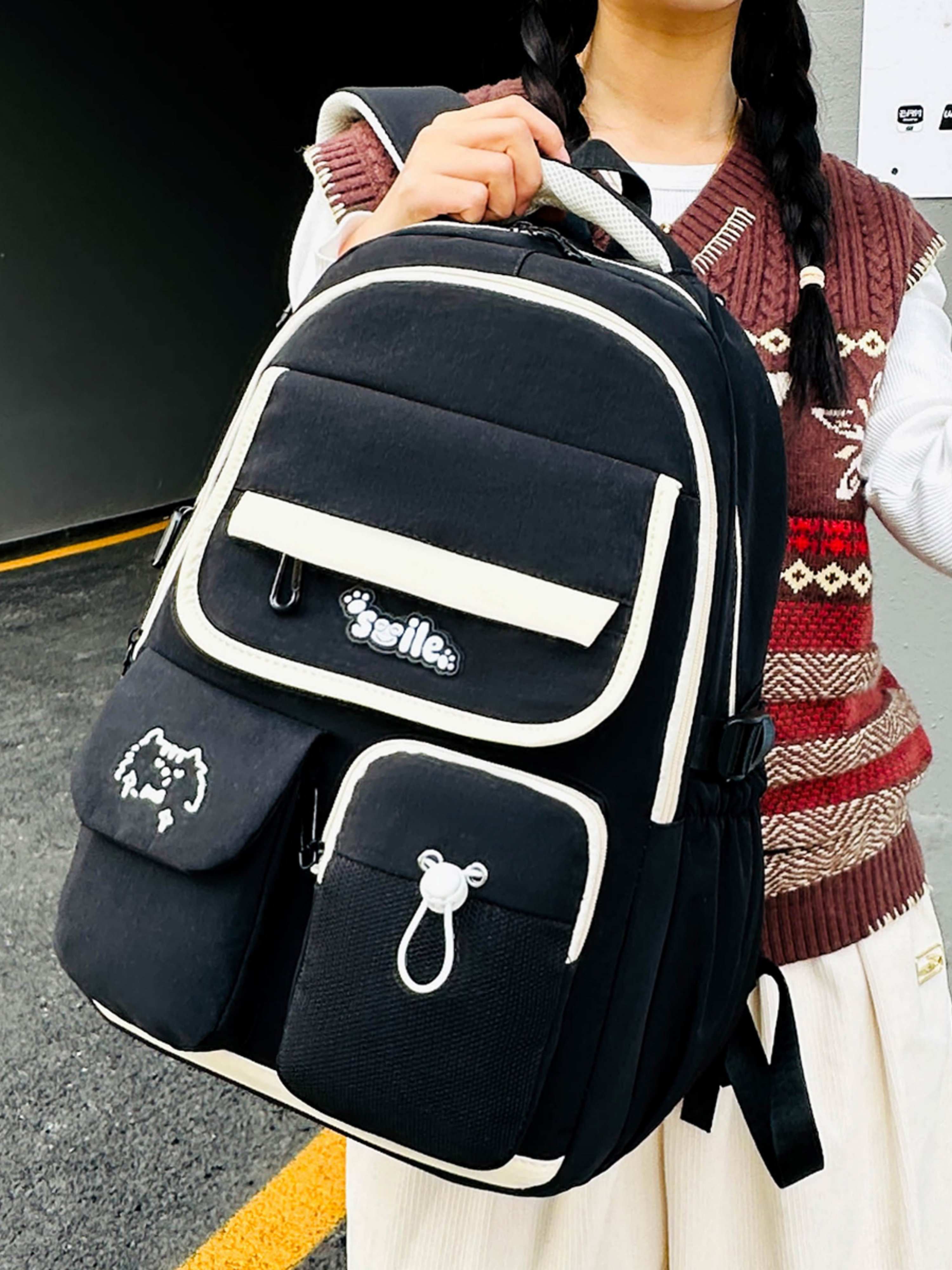 Black Plain Backpack with Contrast Accent