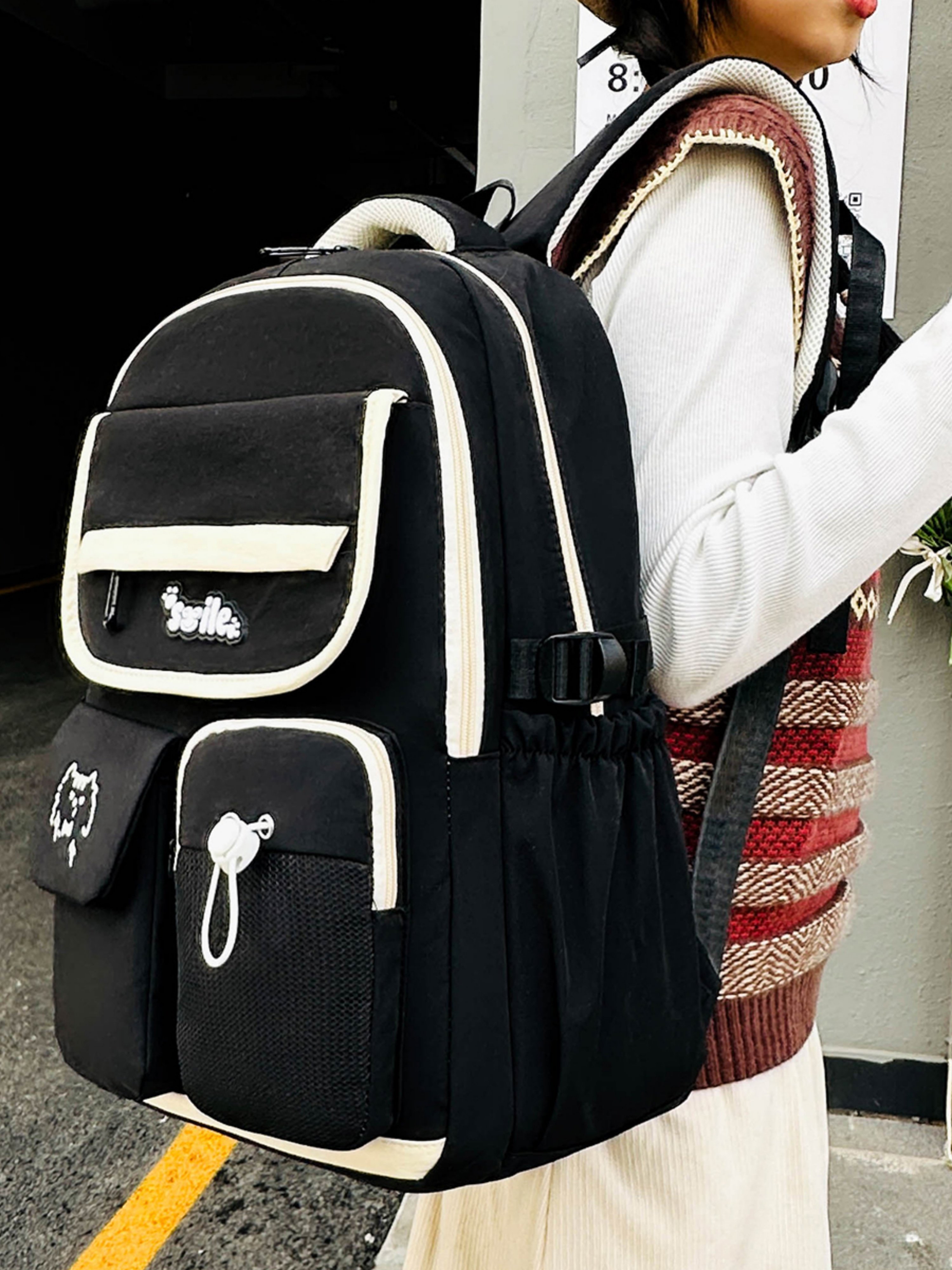 Black Plain Backpack with Contrast Accent