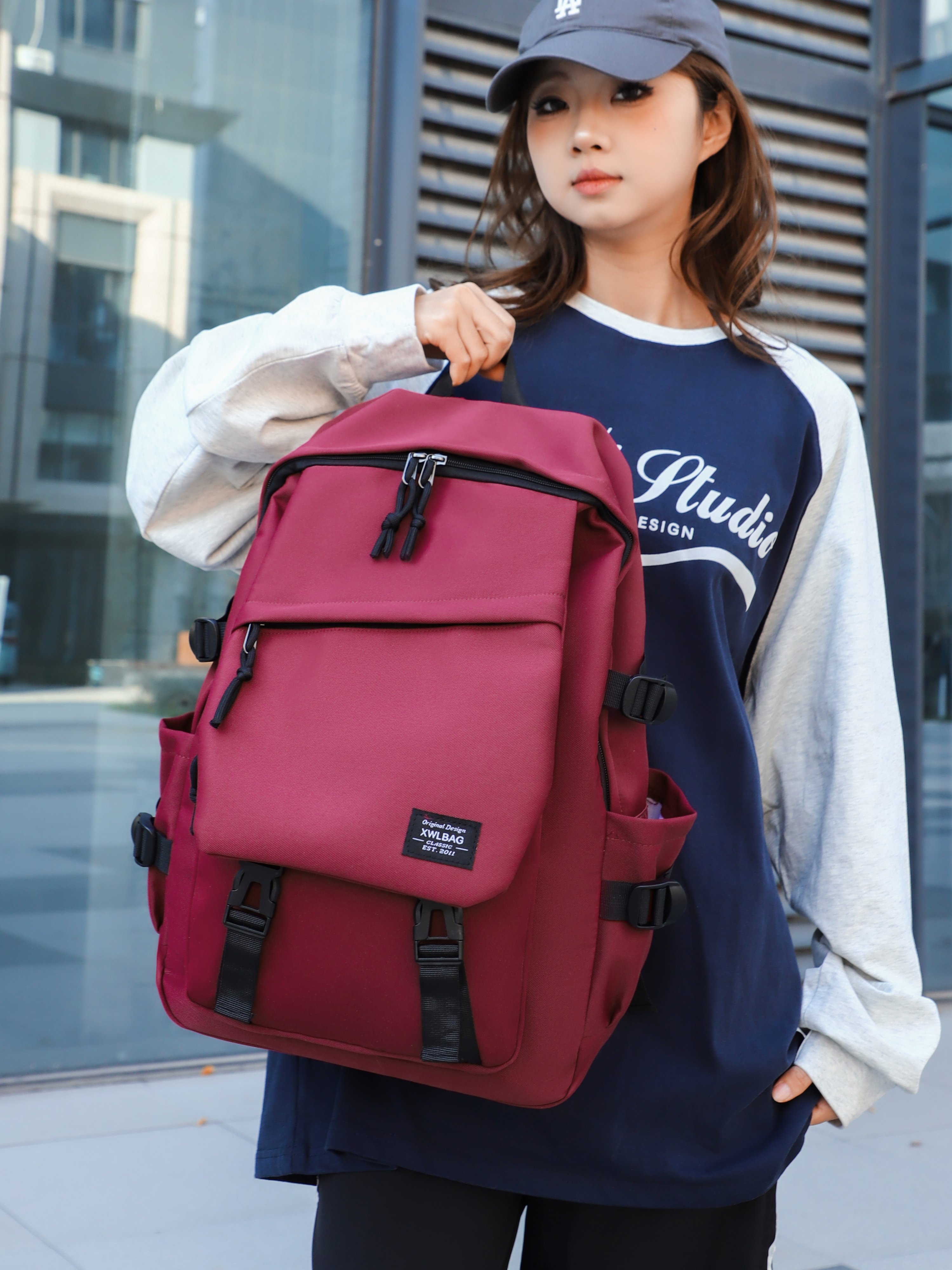 Red Plain Laptop Backpack