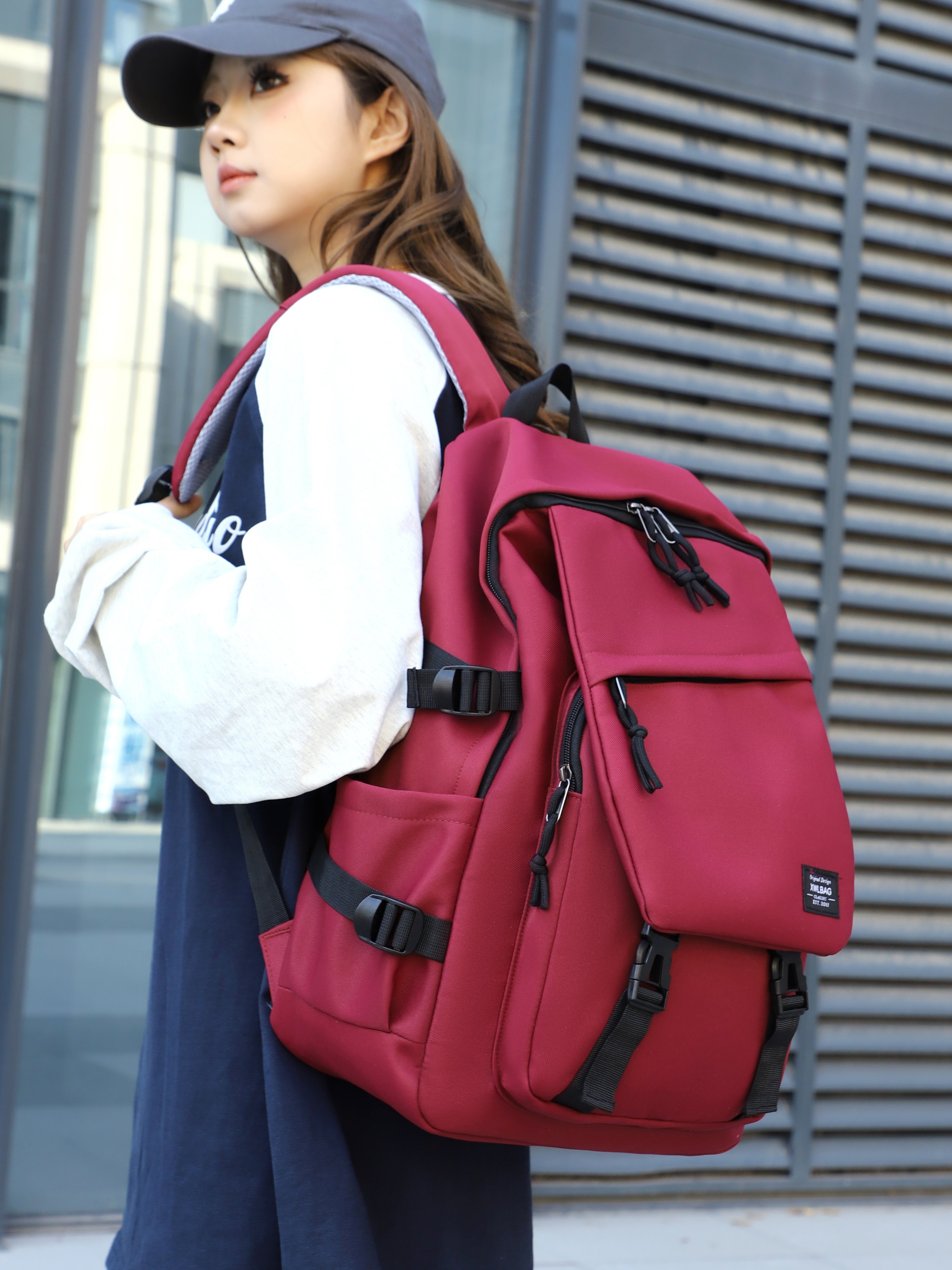 Red Plain Laptop Backpack