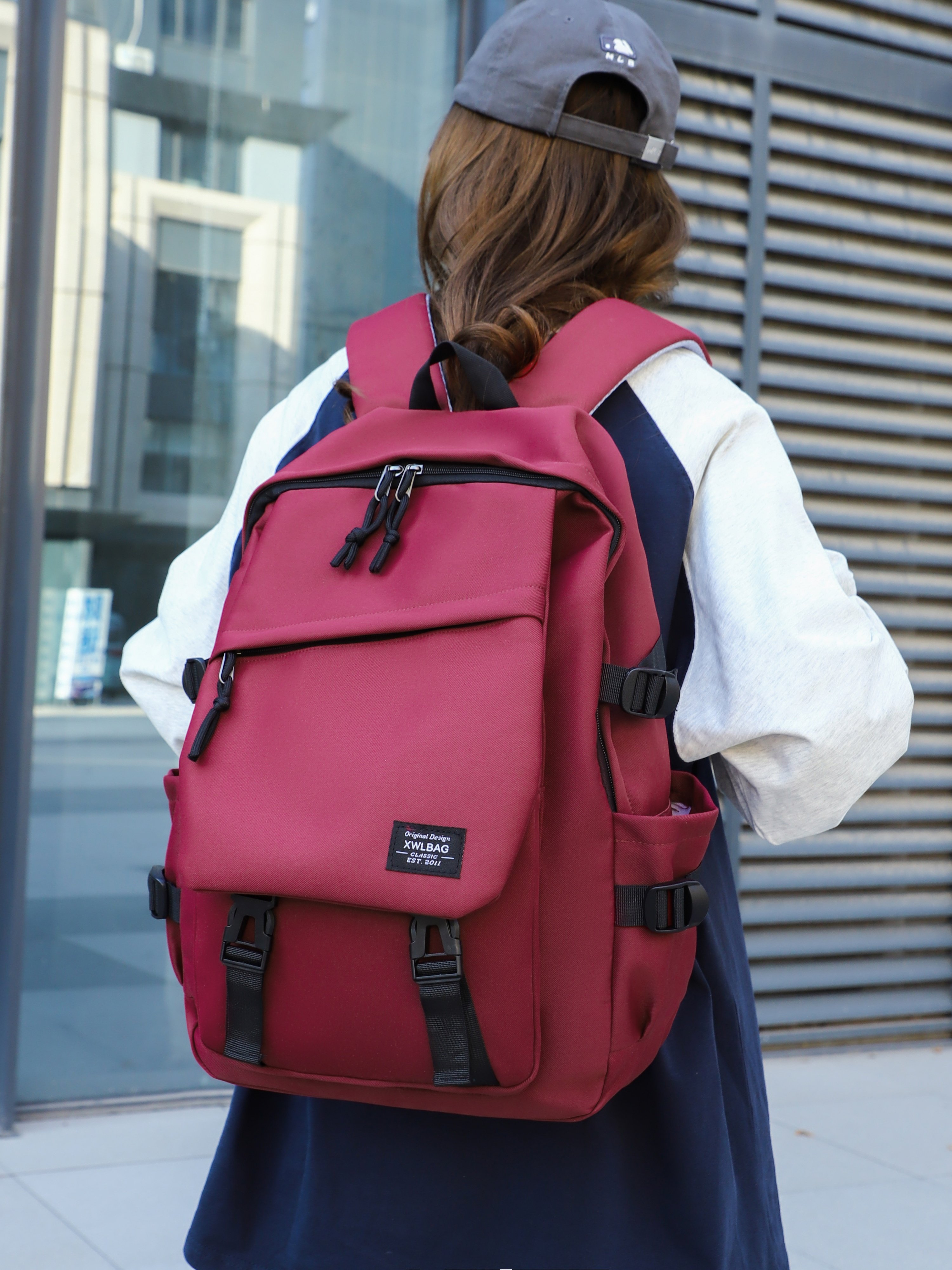 Red Plain Laptop Backpack