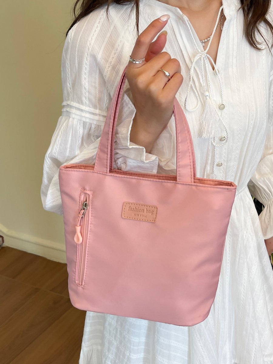 Pink Plain Tote Handbag
