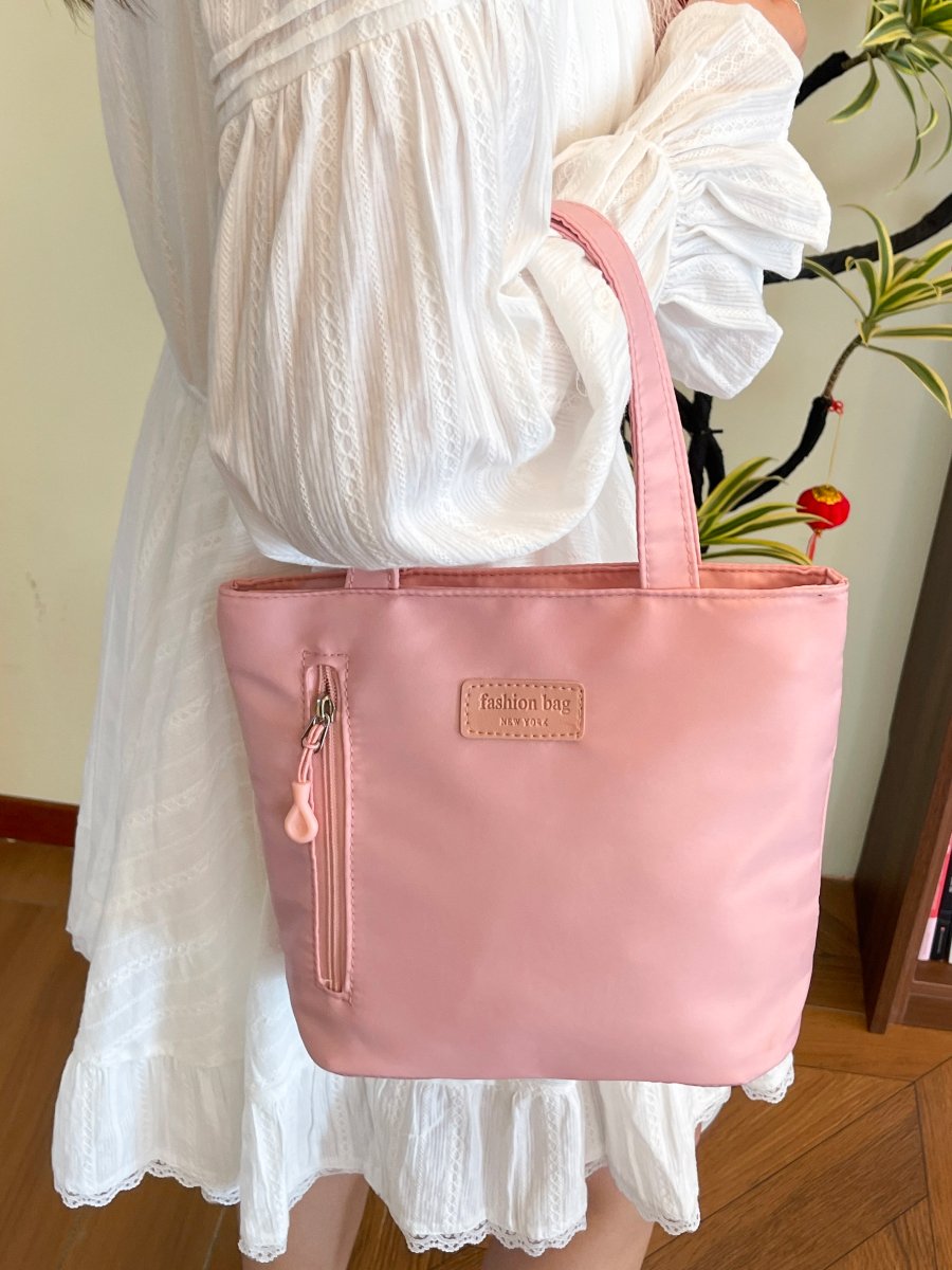 Pink Plain Tote Handbag