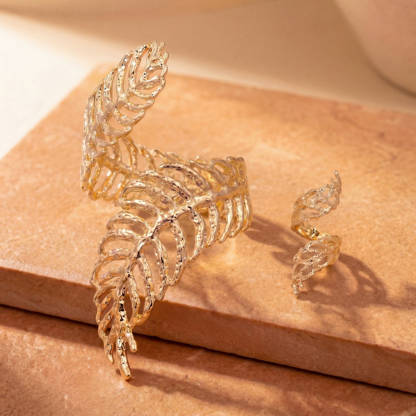 Gold Leaf Wraparound Bracelets - Set of 2
