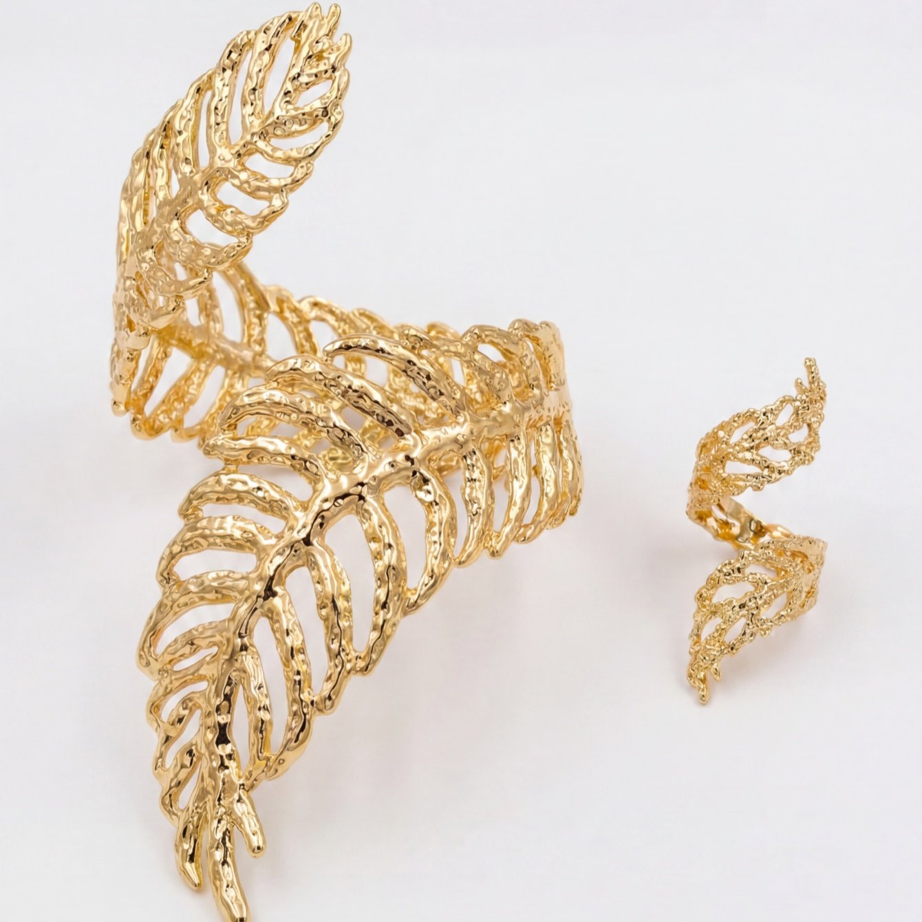 Gold Leaf Wraparound Bracelets - Set of 2