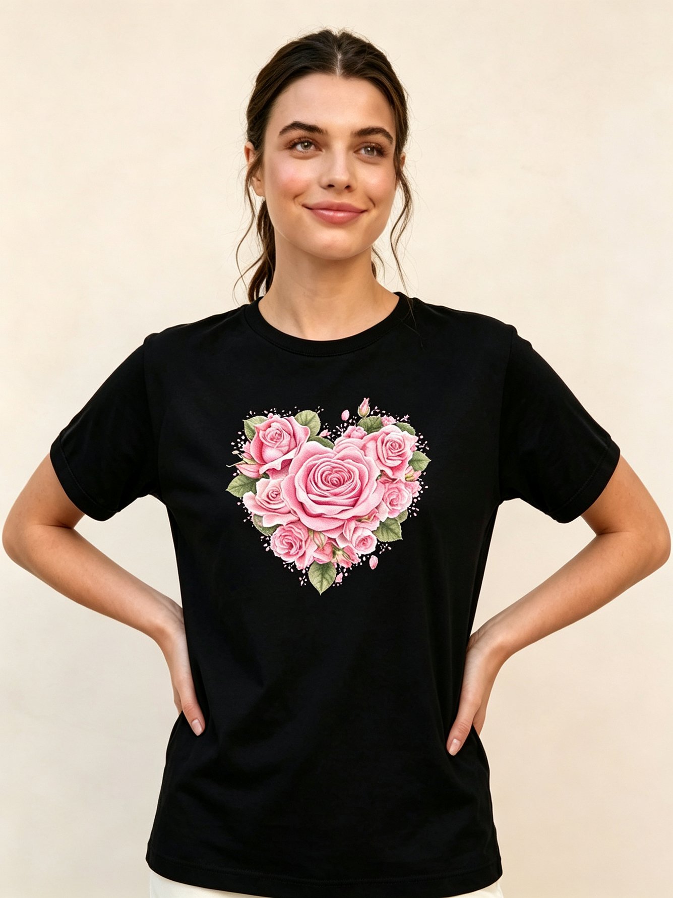 Black Heart Floral Print T-Shirt