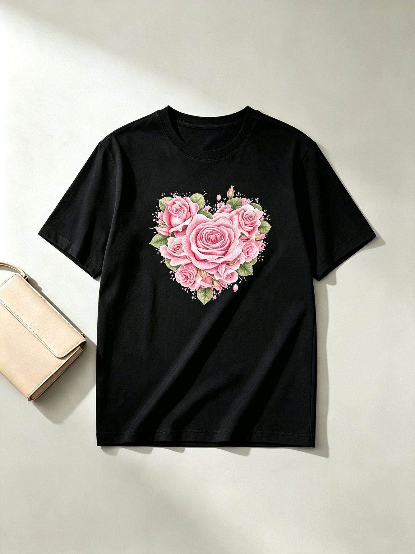 Black Heart Floral Print T-Shirt