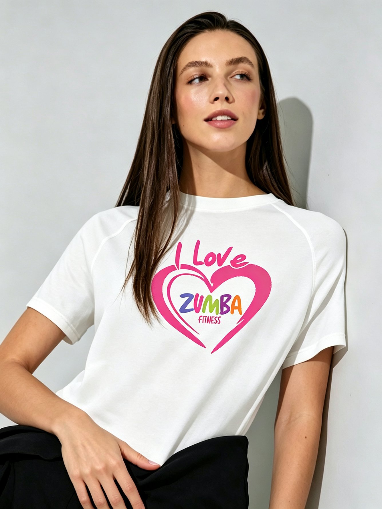 White Knitted I Love Zumba Fitness T-Shirt