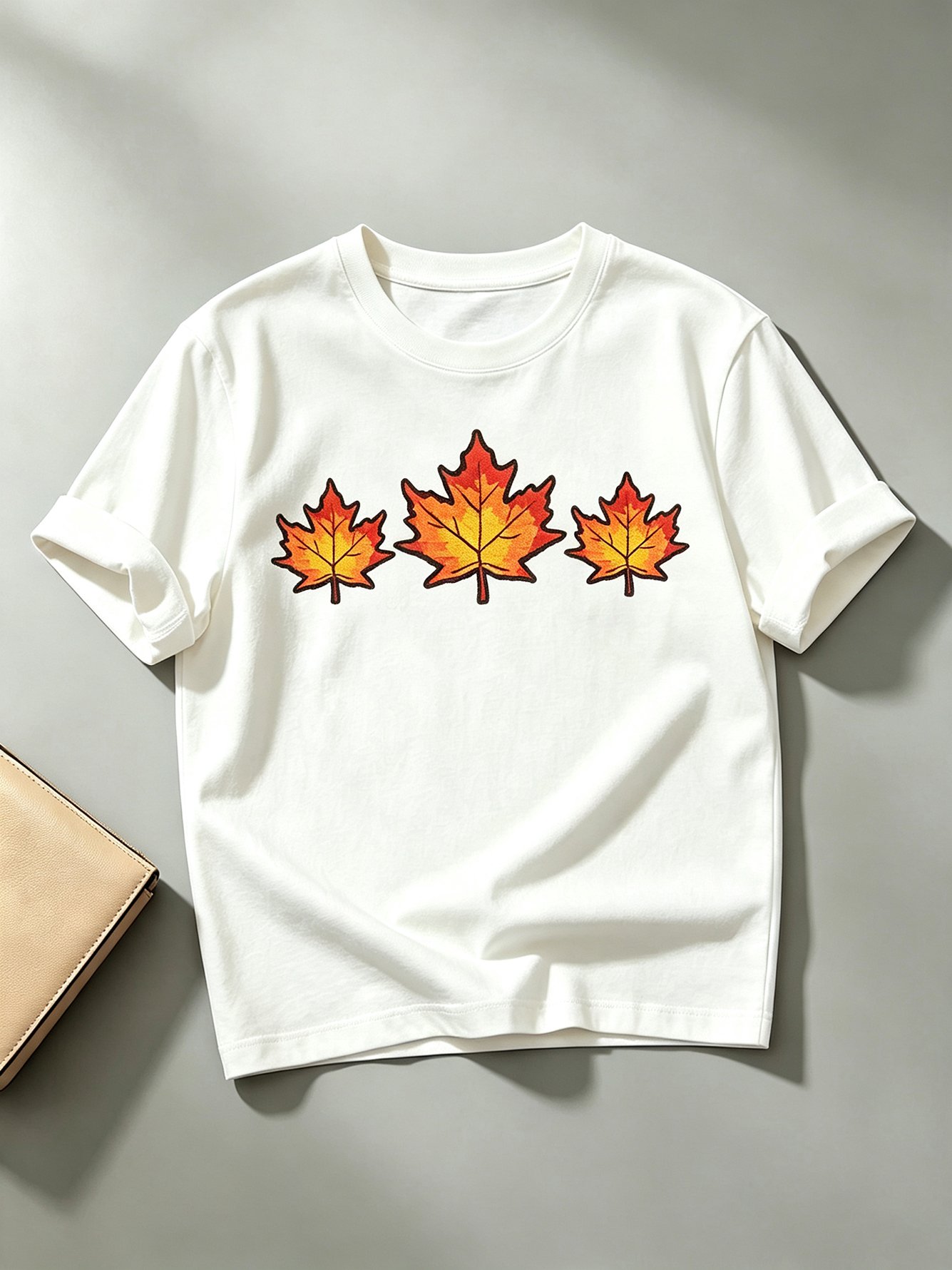 White Maple Leaf Print Cotton T-Shirt
