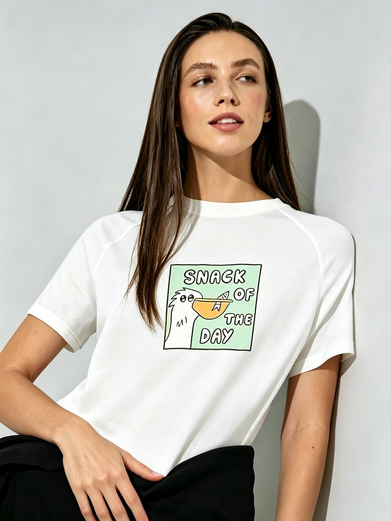 White Knitted Graphic T-Shirt with Snack of the Day Print
