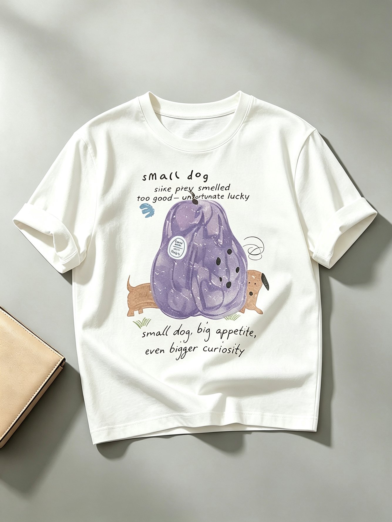 White Knitted T-Shirt with Playful Dog Print