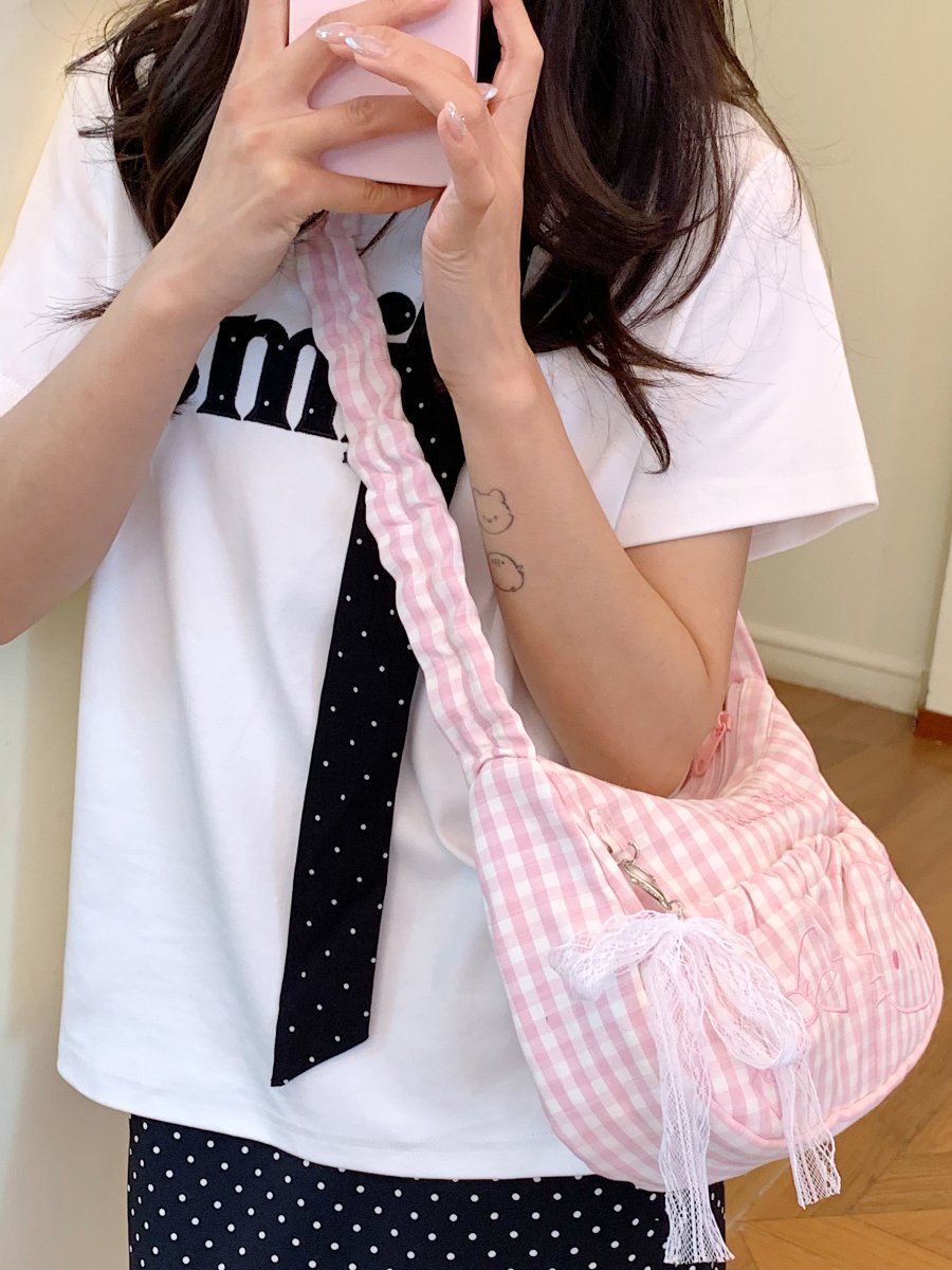 Pink Gingham Crossbody Bag