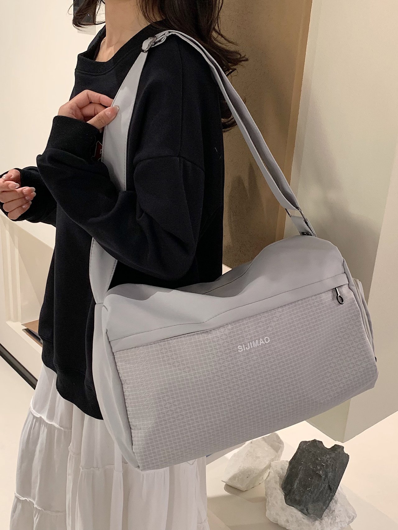 Grey Plain Crossbody Bag 