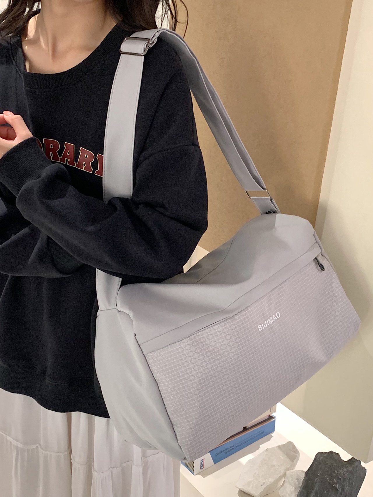Grey Plain Crossbody Bag 