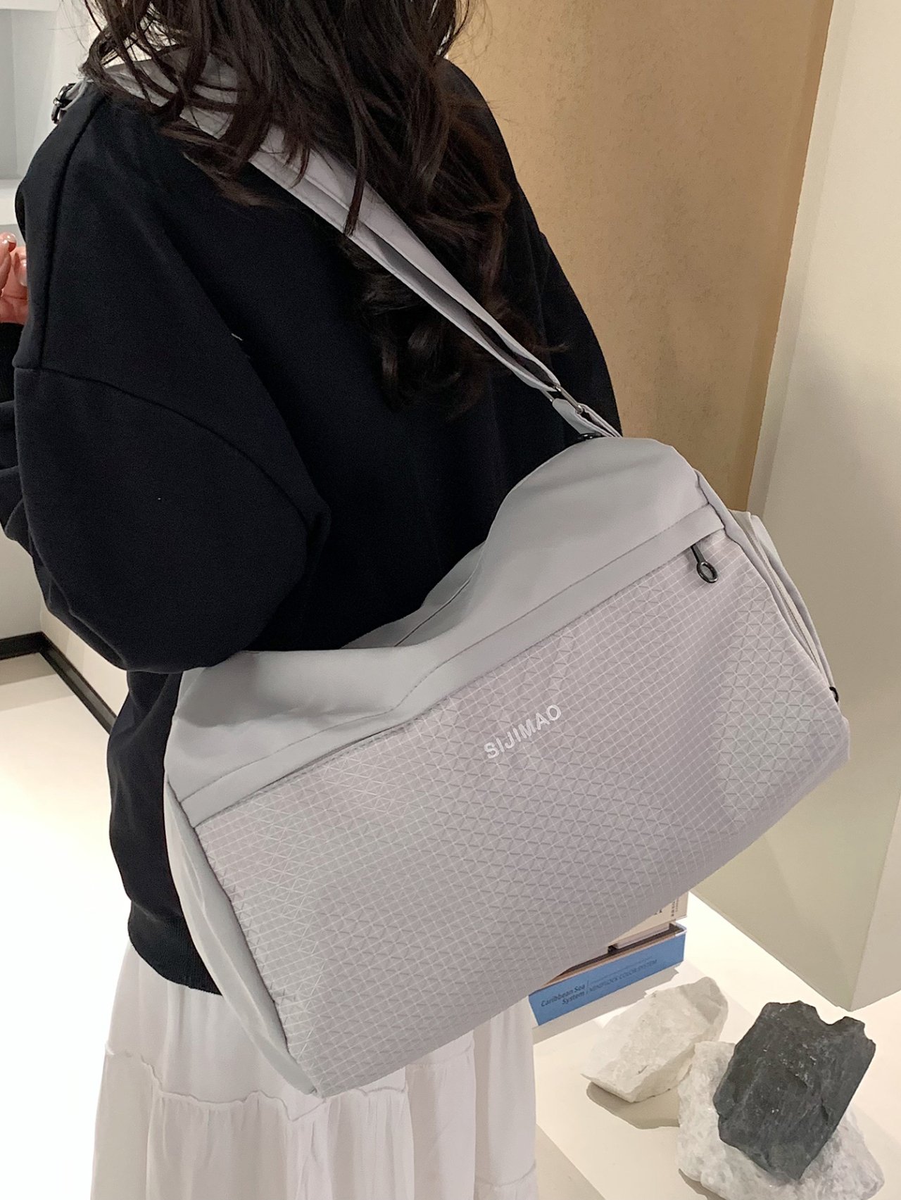 Grey Plain Crossbody Bag 