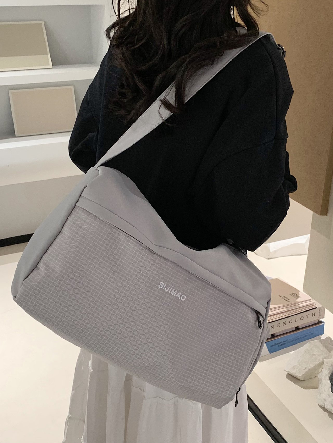 Grey Plain Crossbody Bag 