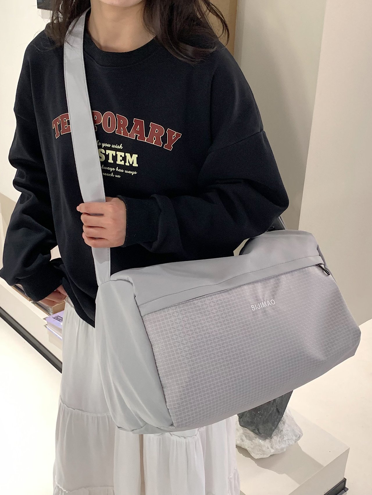 Grey Plain Crossbody Bag 