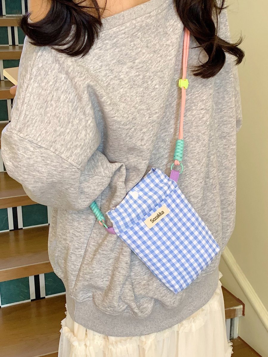Gingham Crossbody Phone Pouch with Adjustable Strap