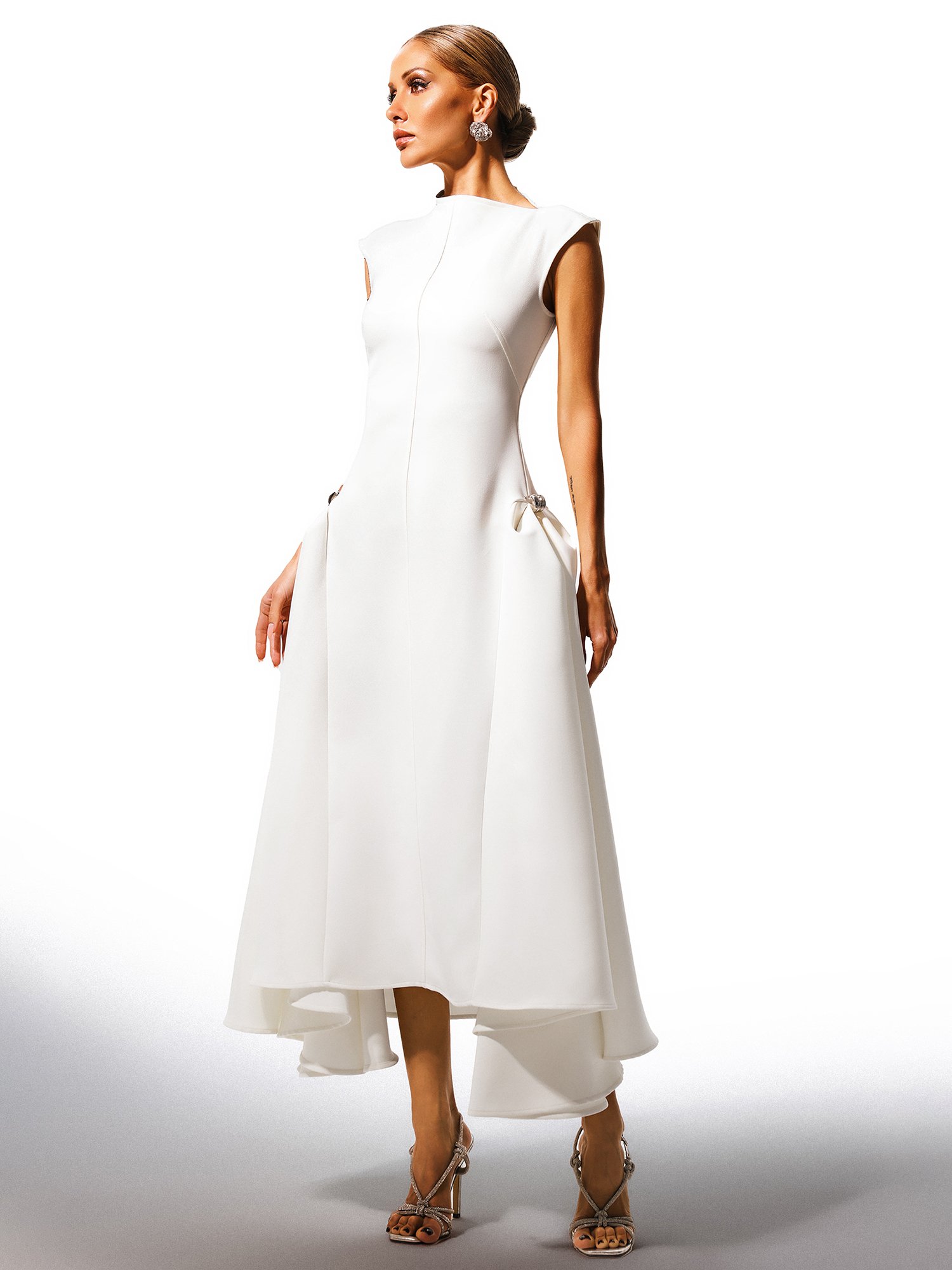 White Sleeveless A-Line Midi Dress