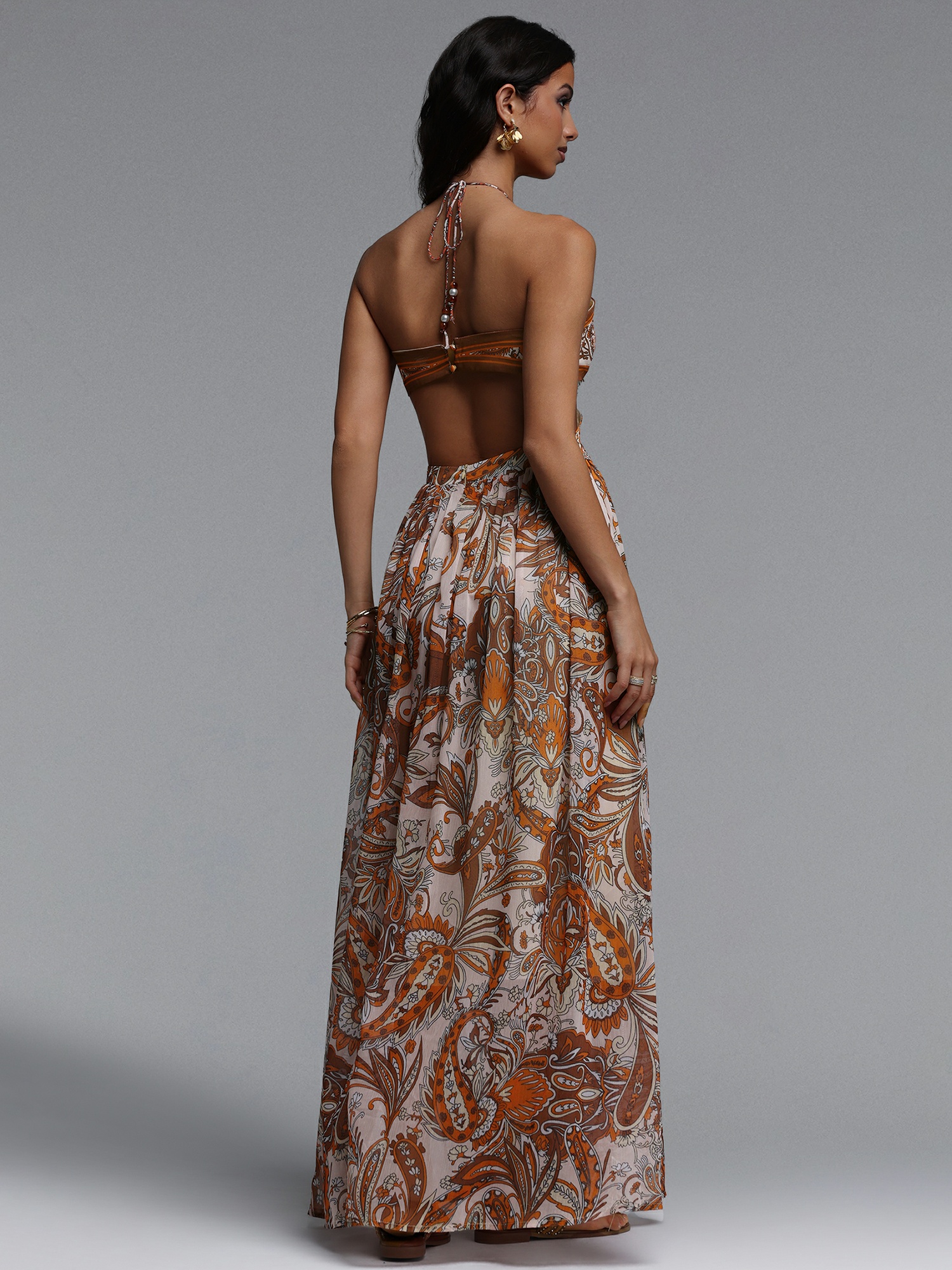 Paisley Print A-Line Maxi Dress with Cut-Out Detail