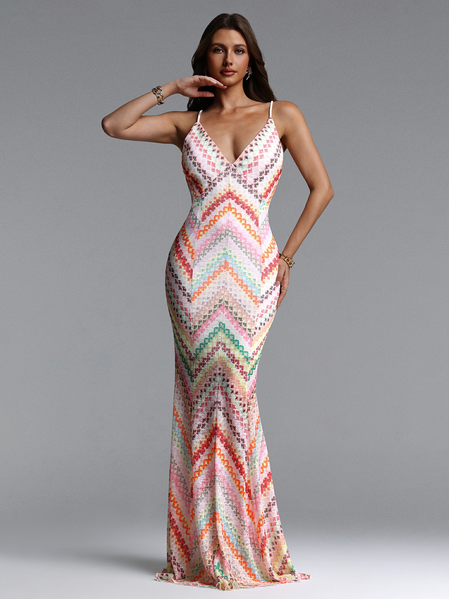 Geo Pattern Mermaid Hem Maxi Dress
