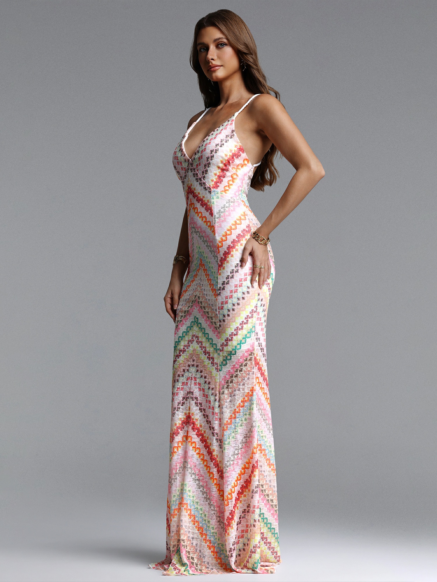 Geo Pattern Mermaid Hem Maxi Dress