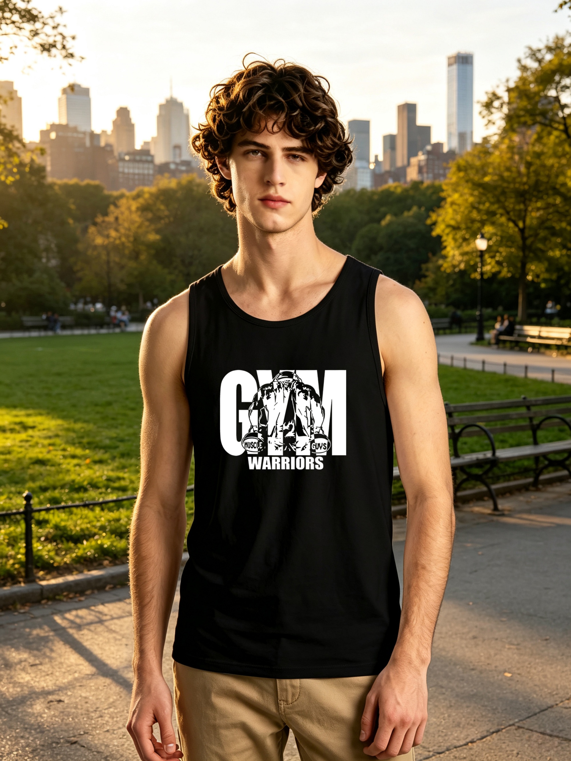 Black Gym Warriors Round Neck Tank Top