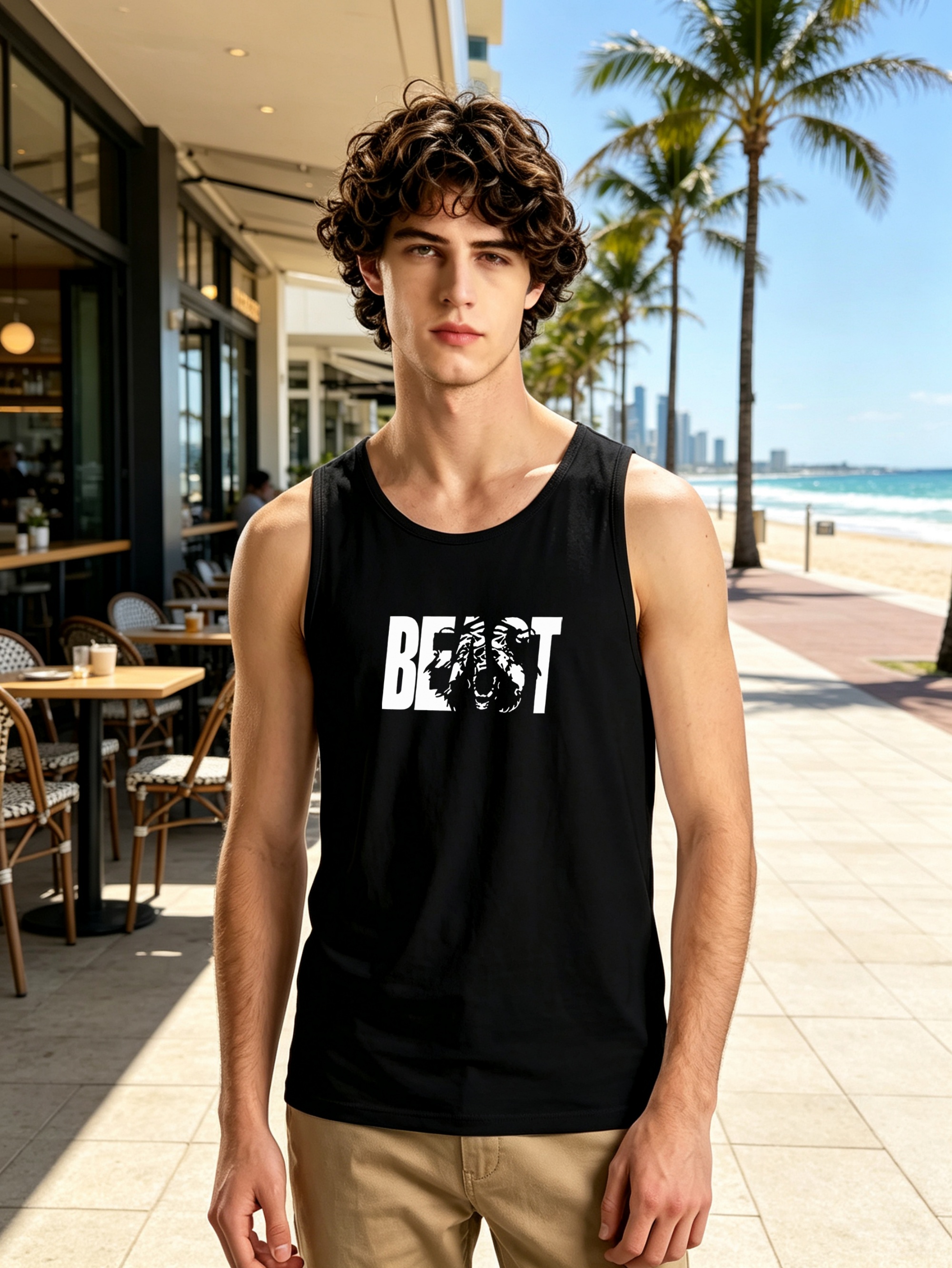 Black Graphic Print Round Neck Tank Top