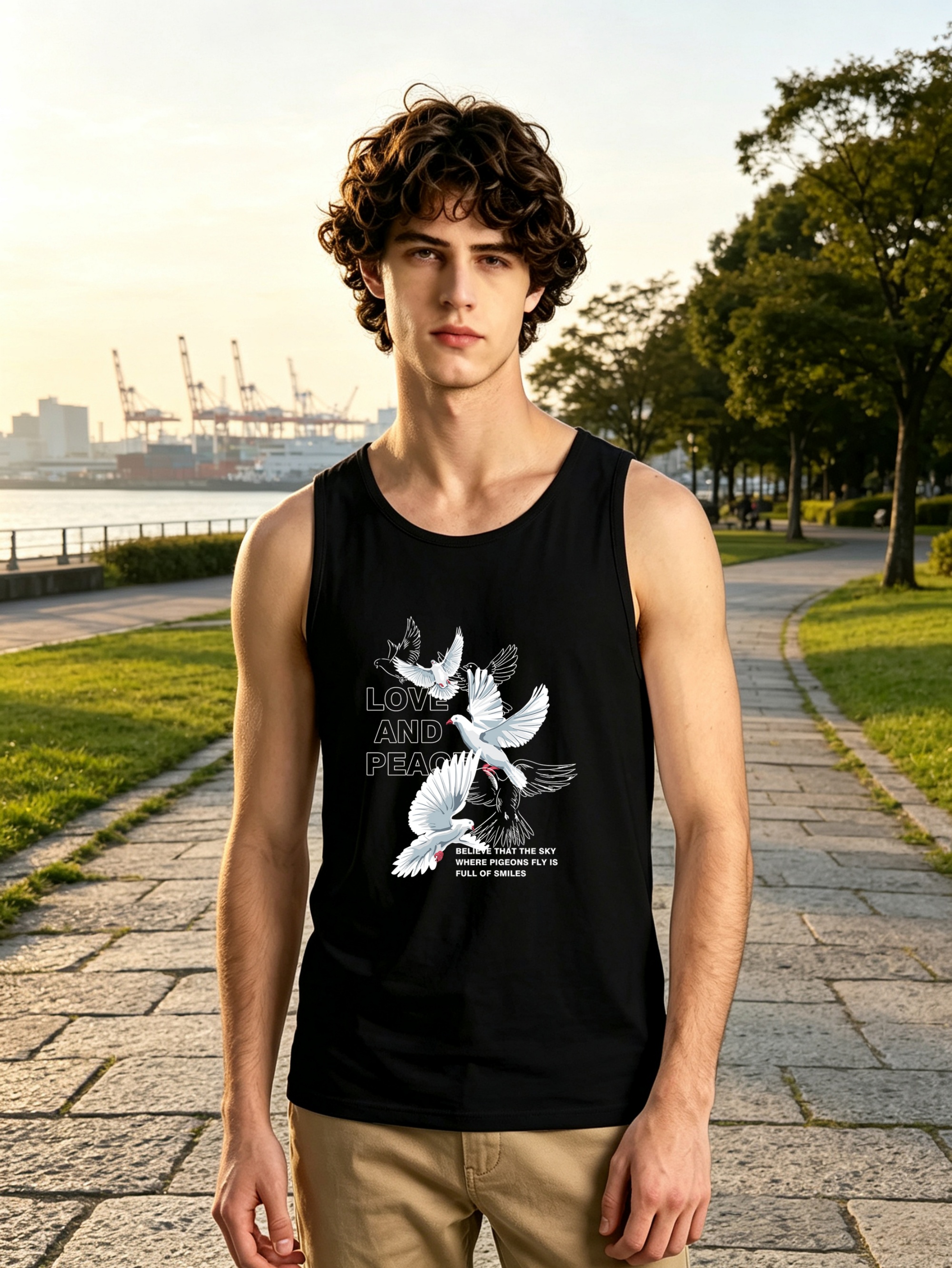 Black Graphic Print Regular Fit Tank Top
