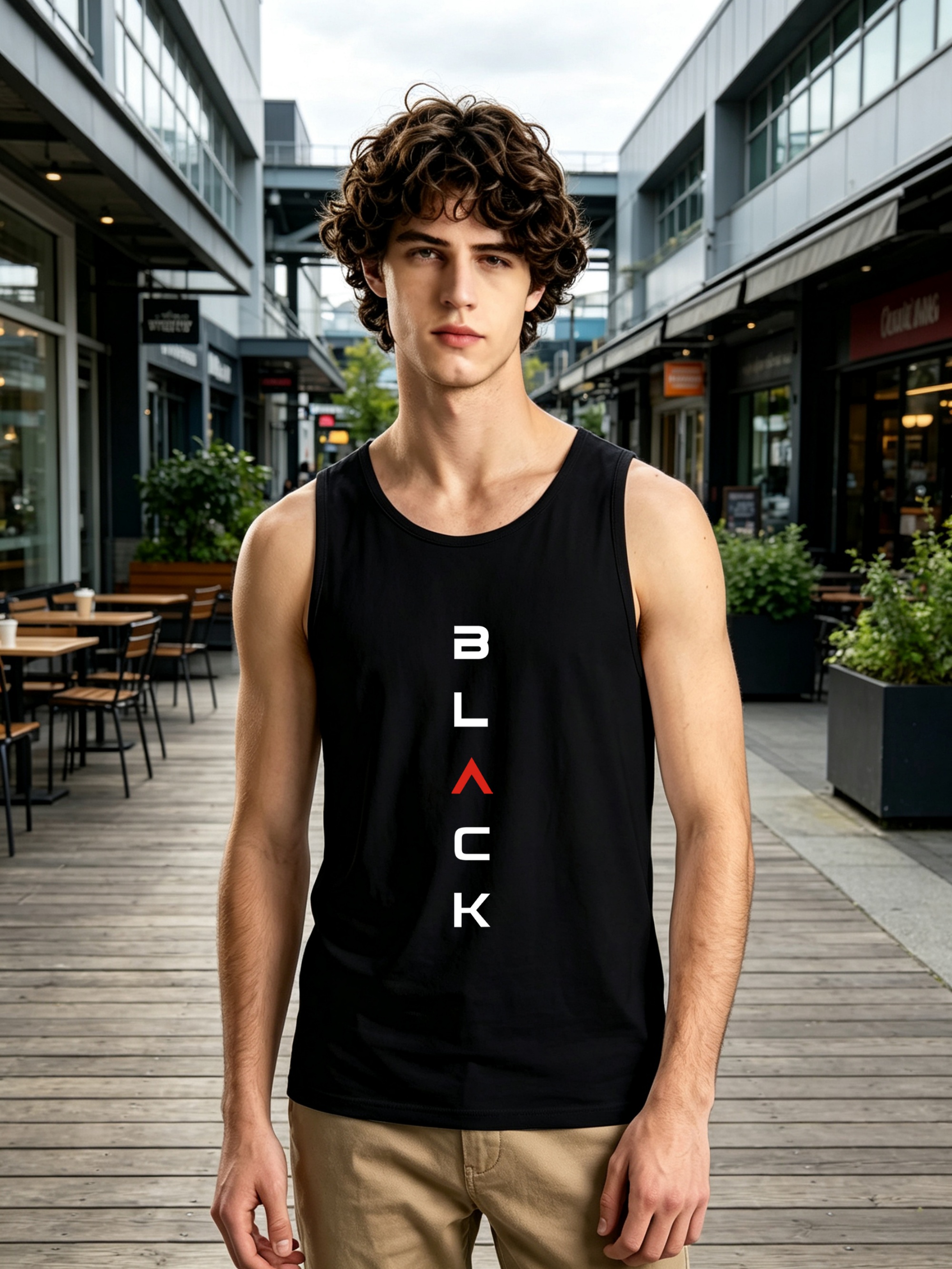 Black Graphic Print Tank Top