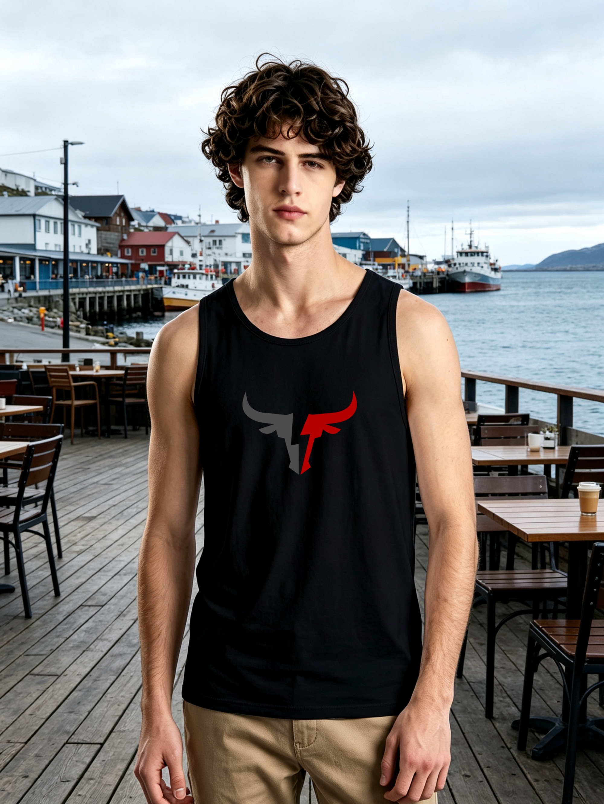 Black Graphic Print Regular Fit Tank Top