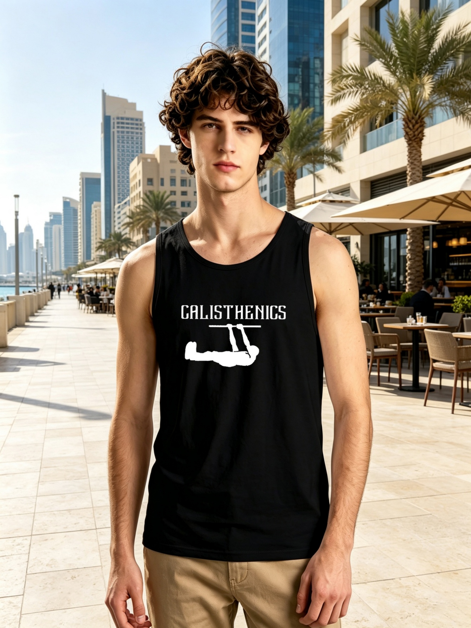 Black Graphic Print Round Neck Tank Top