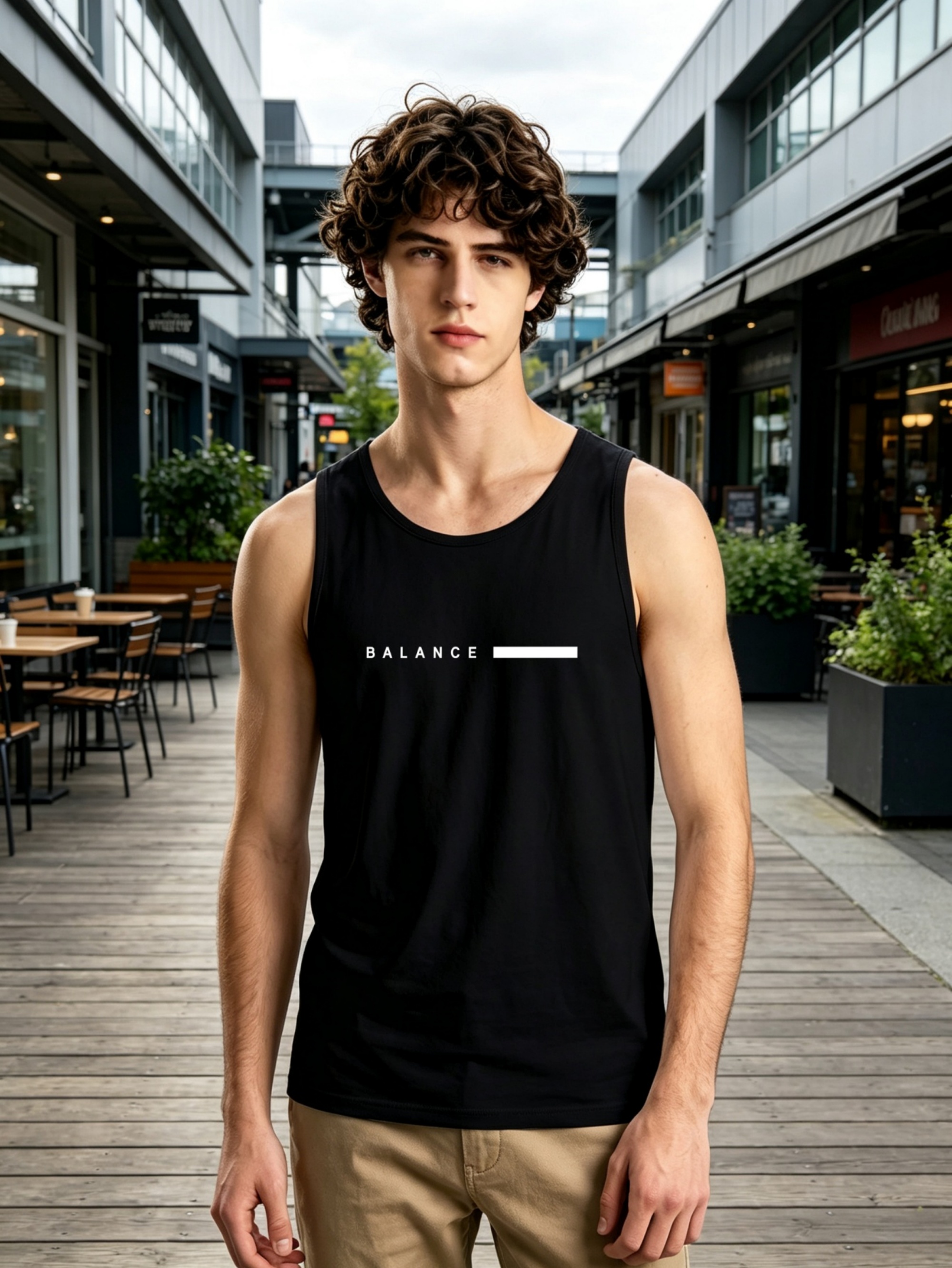 Black Slogan Print Round Neck Tank Top