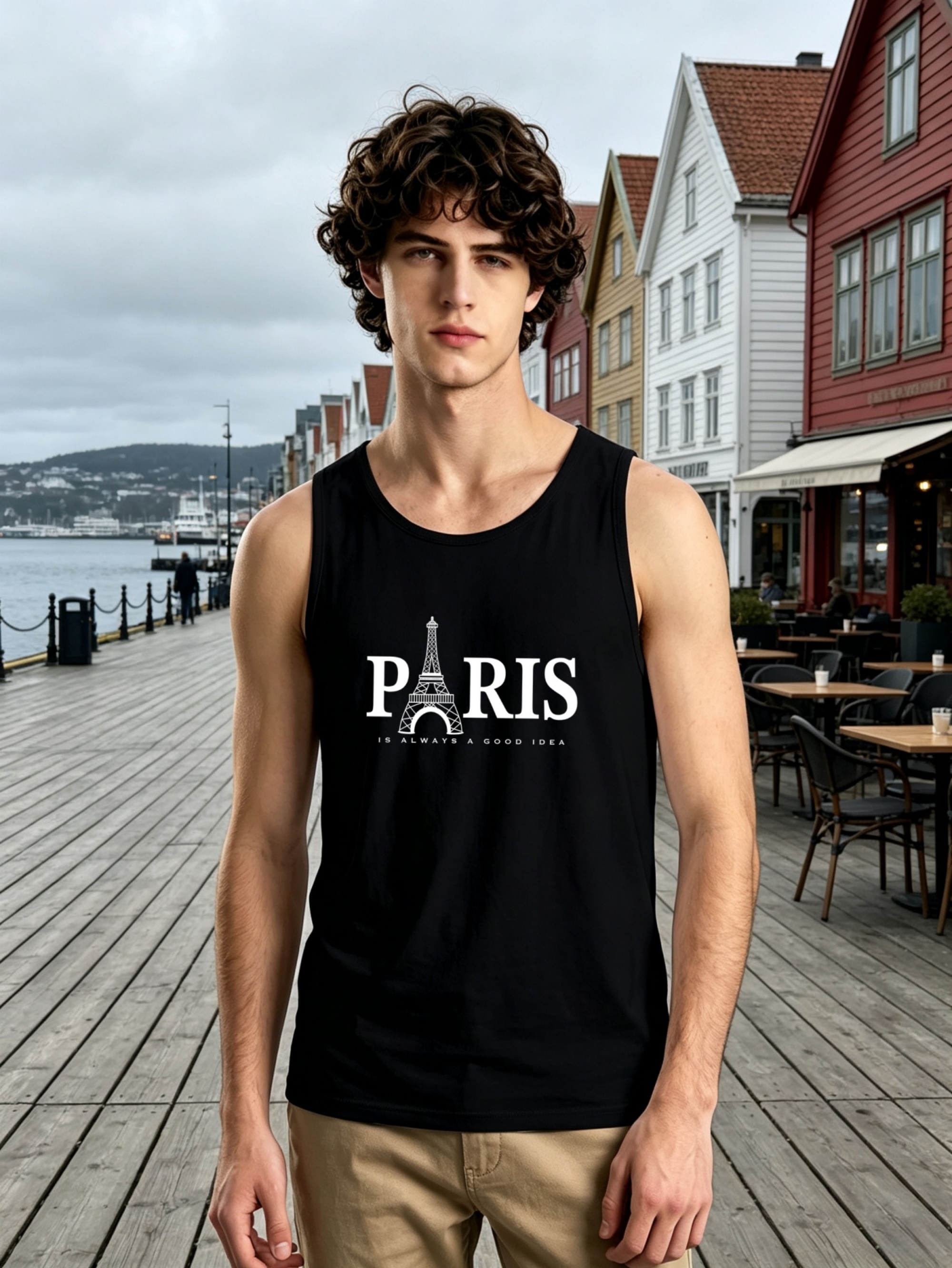 Black Graphic Print Regular Fit Tank Top