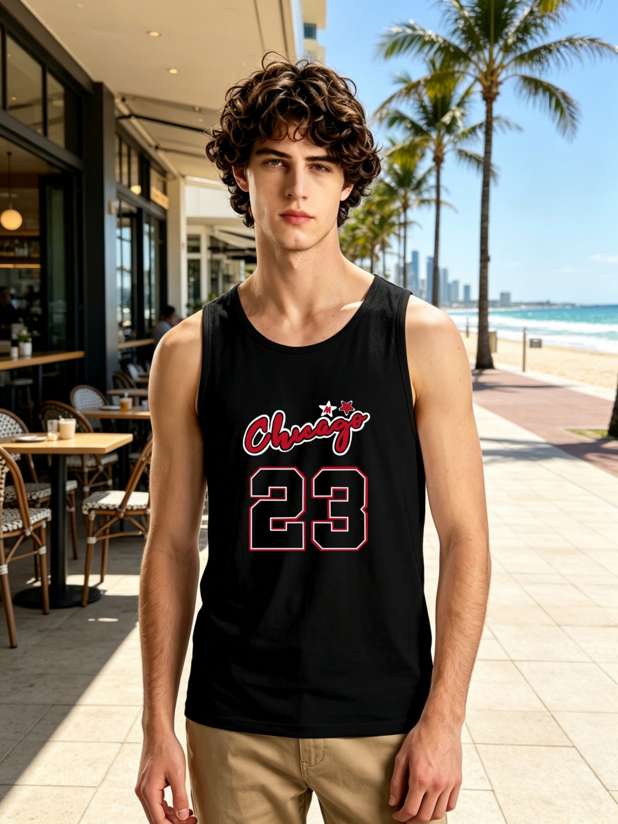 Black Graphic Print Regular Fit Tank Top