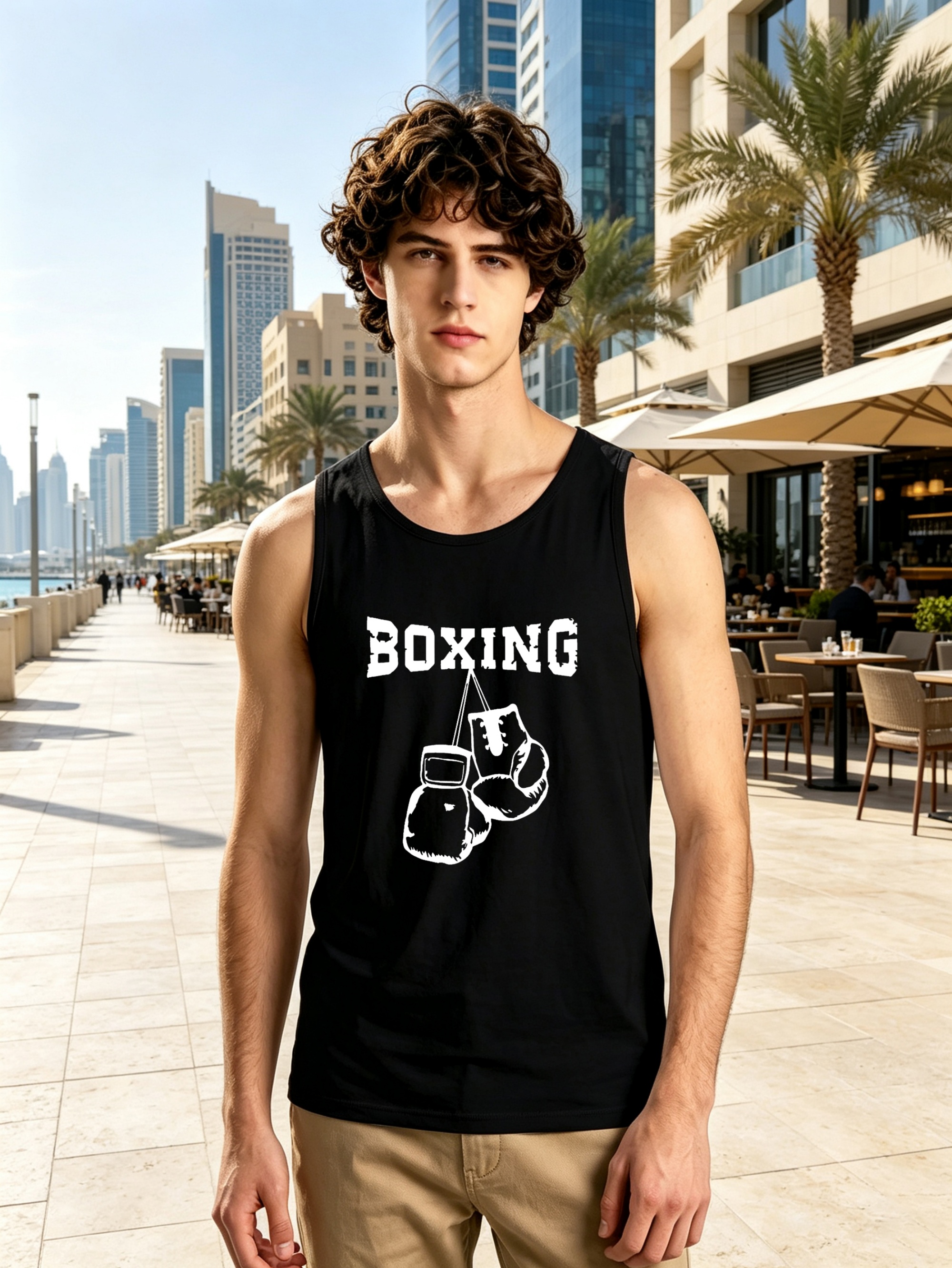 Black Boxing Graphic Regular Fit Tank Top