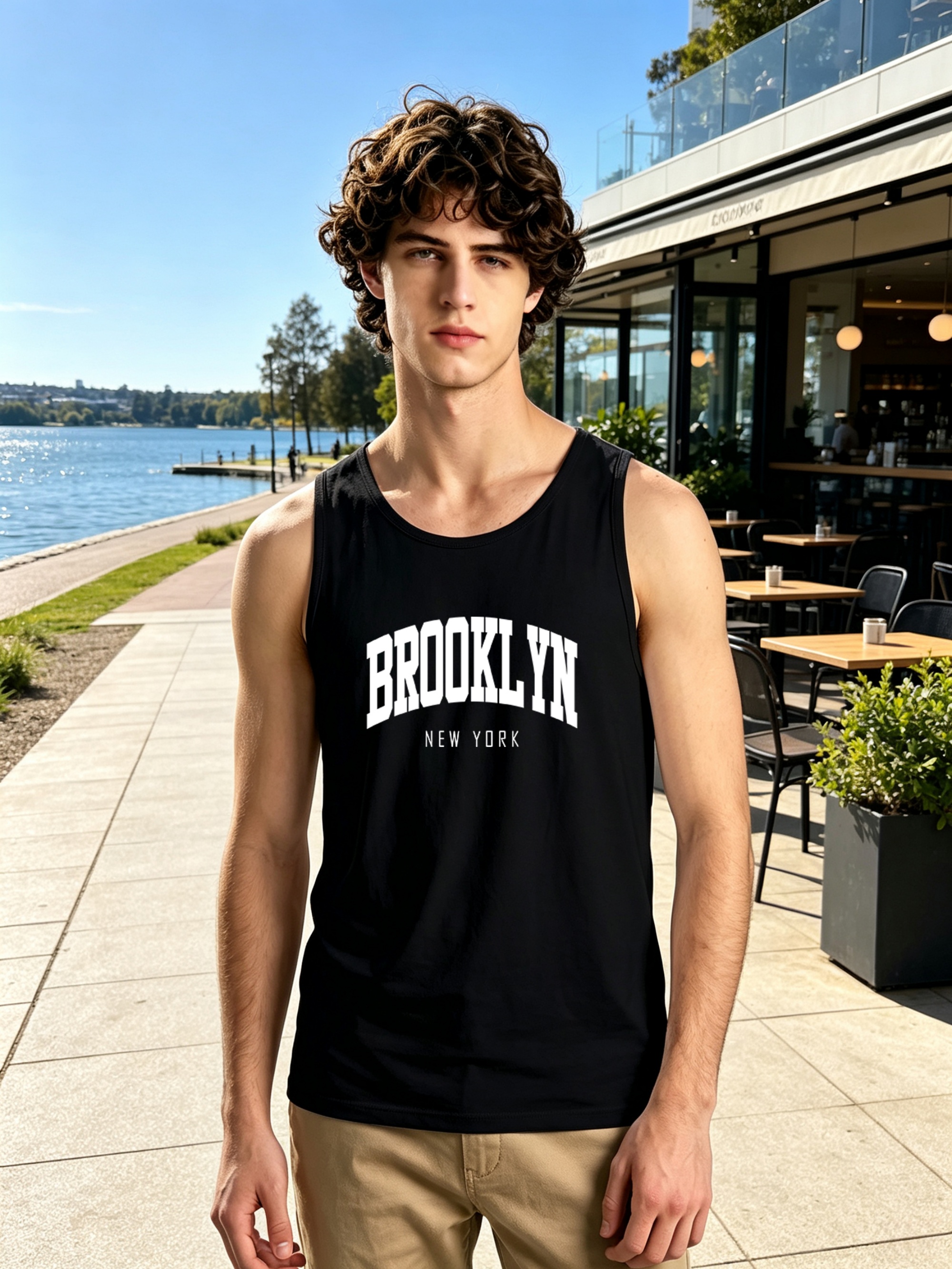 Black Brooklyn New York Print Regular Fit Tank Top