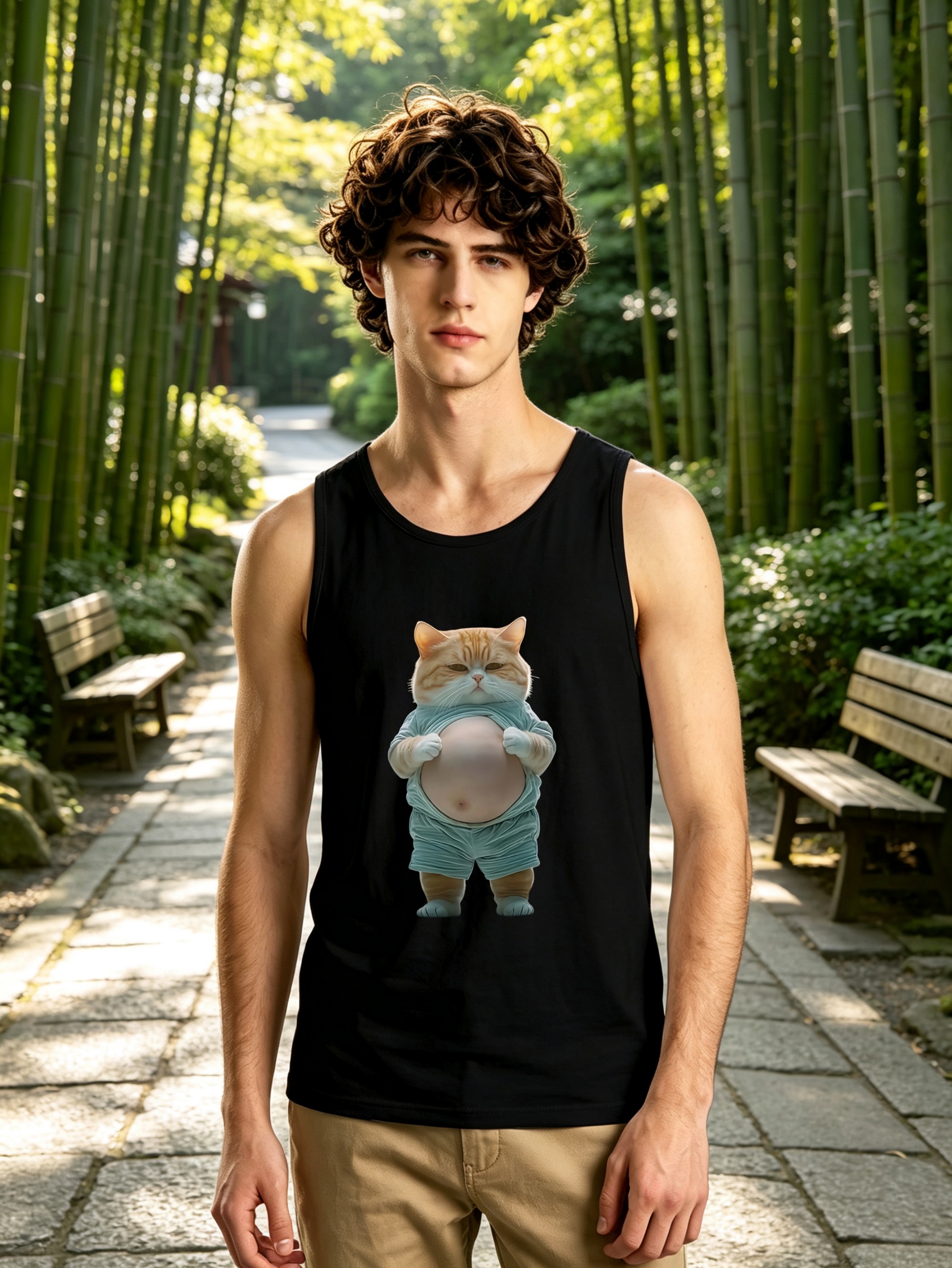 Black Graphic Print Regular Fit Tank Top