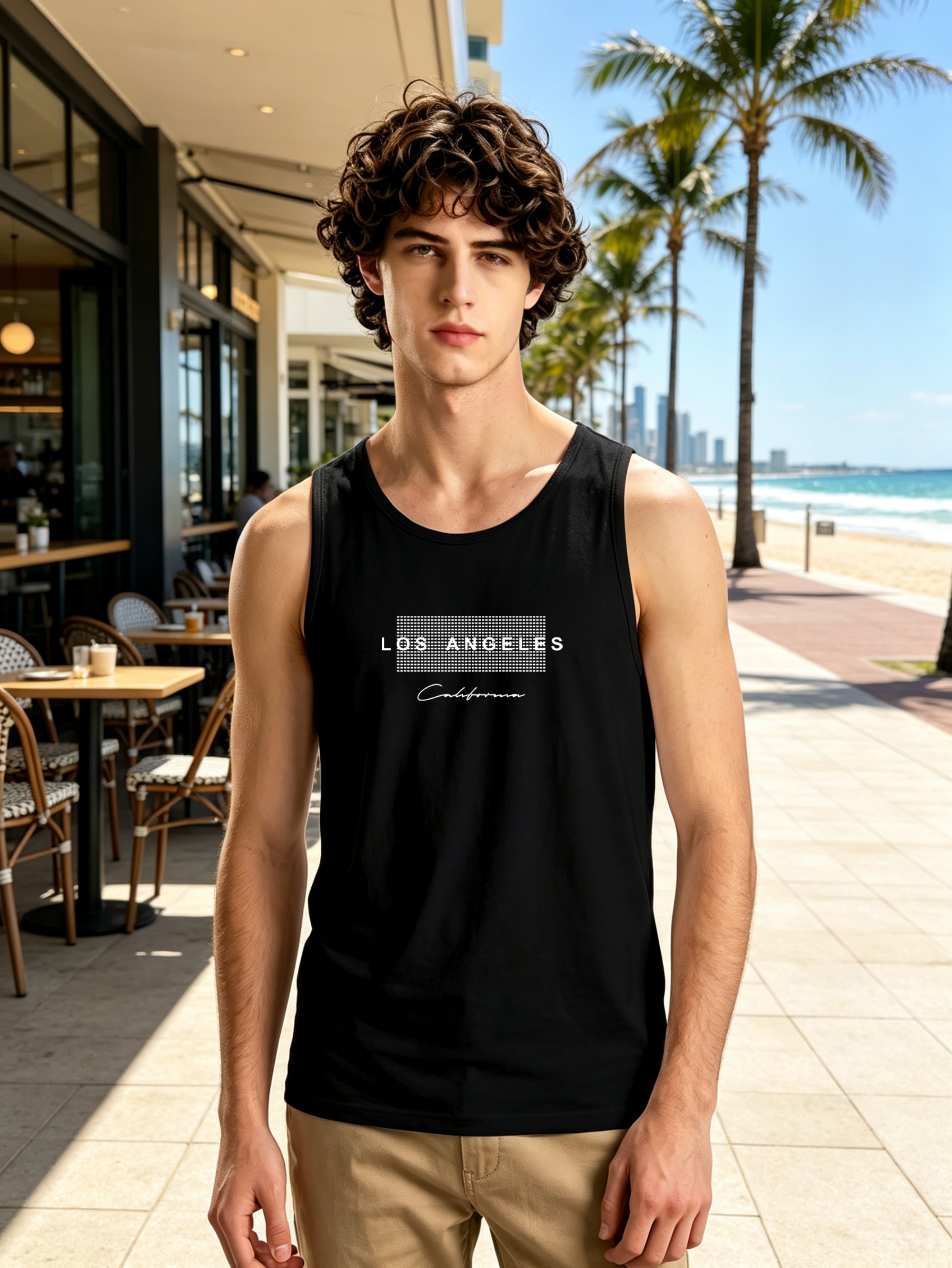 Black Graphic Print Round Neck Tank Top