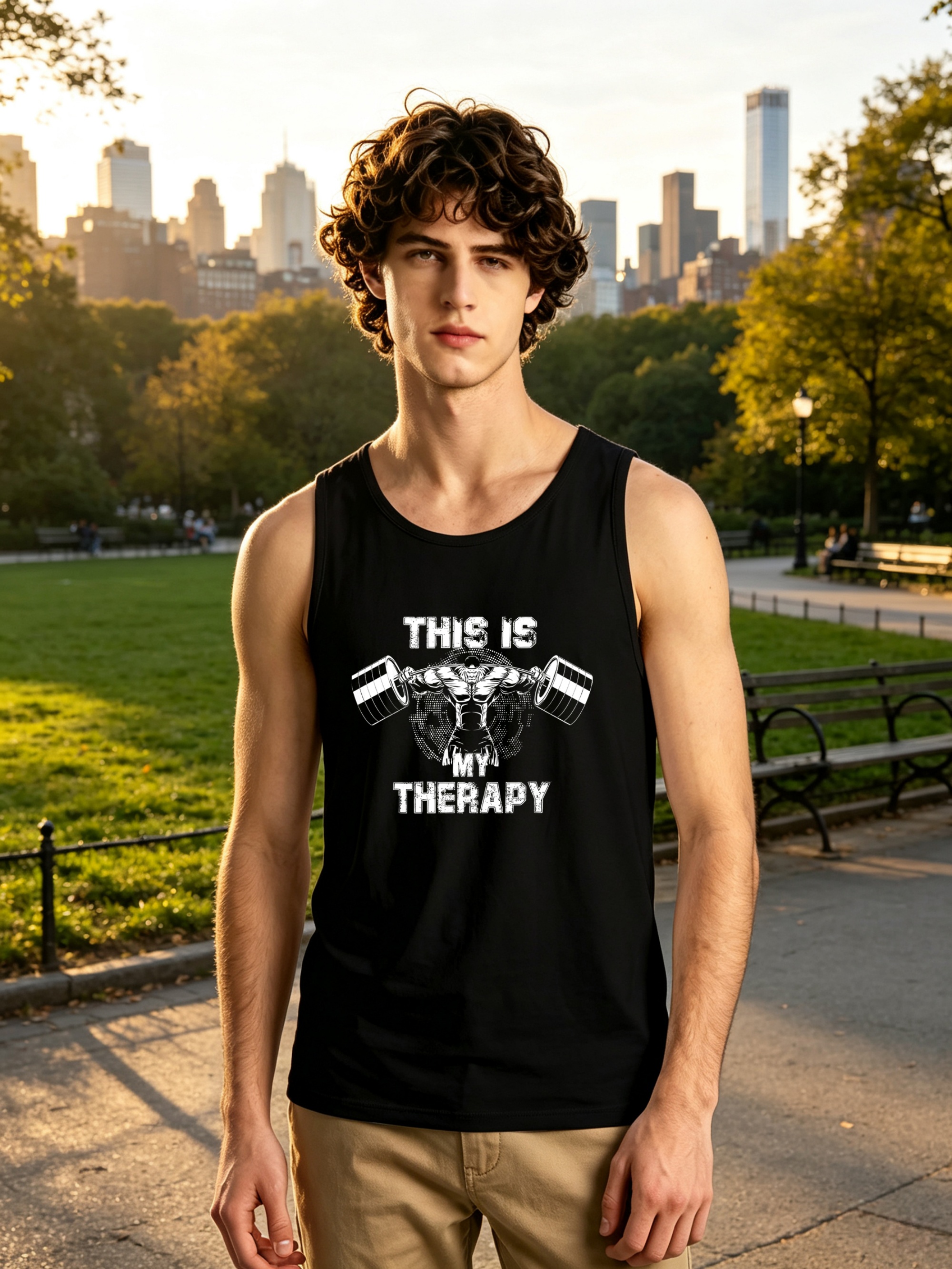 Black Graphic Print Round Neck Tank Top