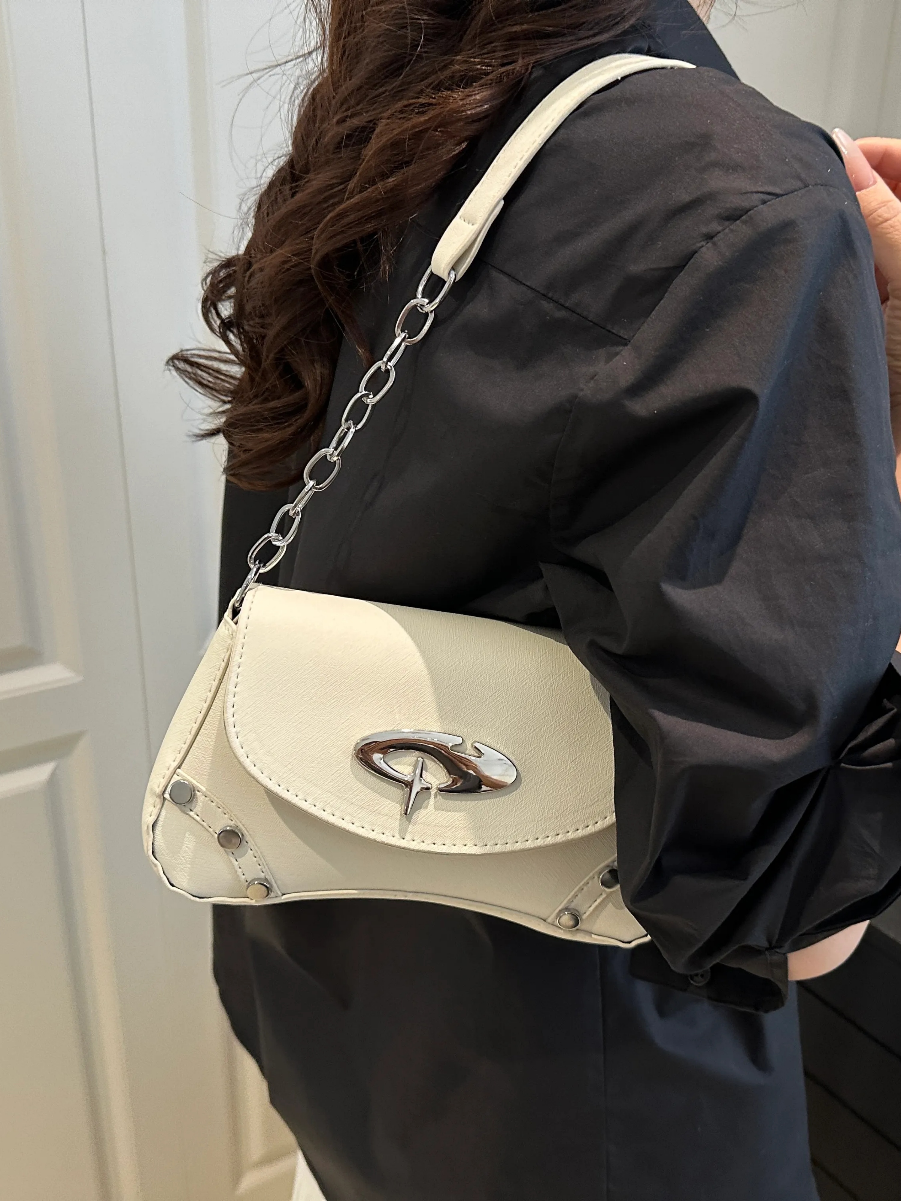 Off-White Shoulder Bag with Chain Strap