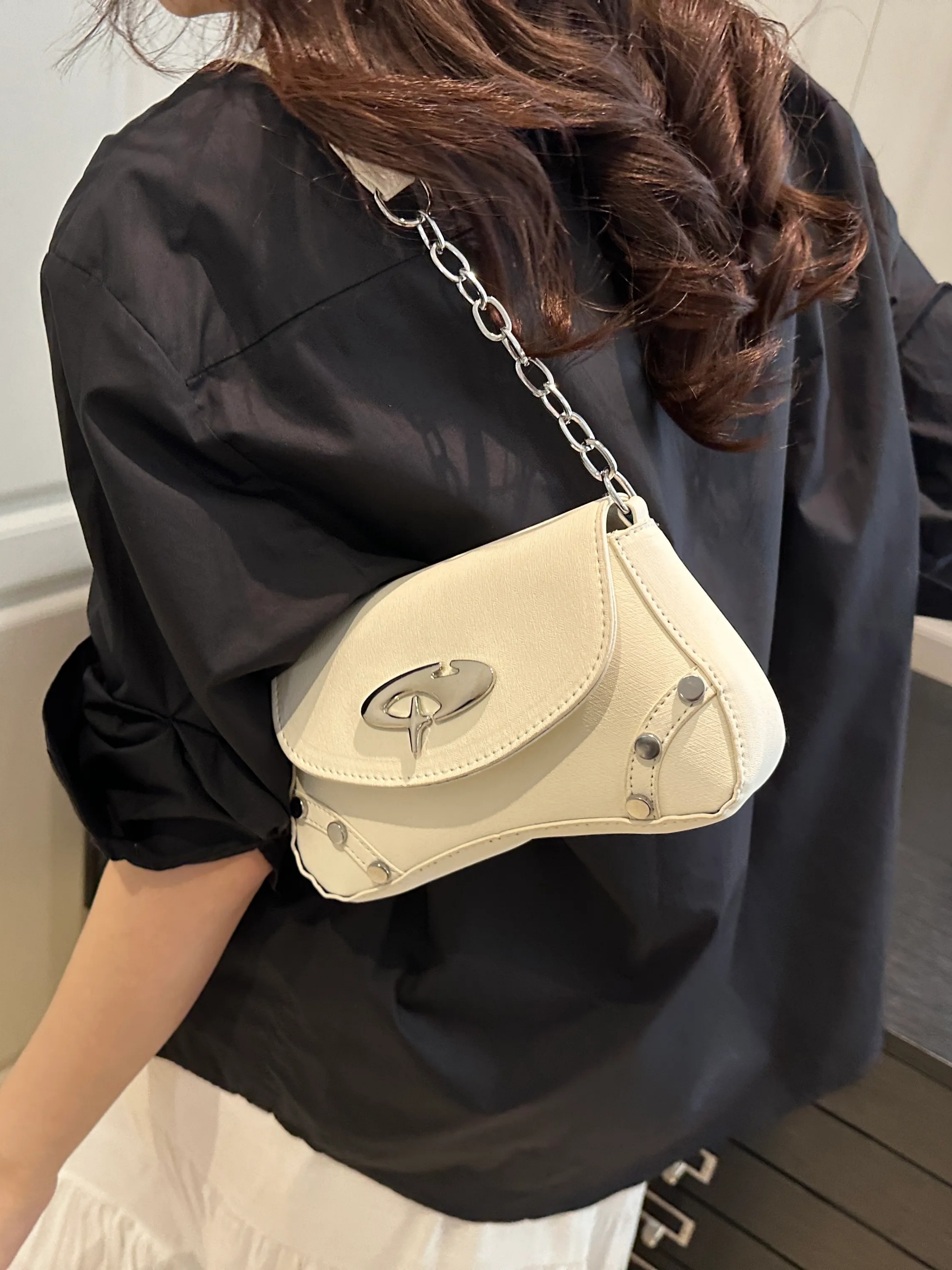 Off-White Shoulder Bag with Chain Strap
