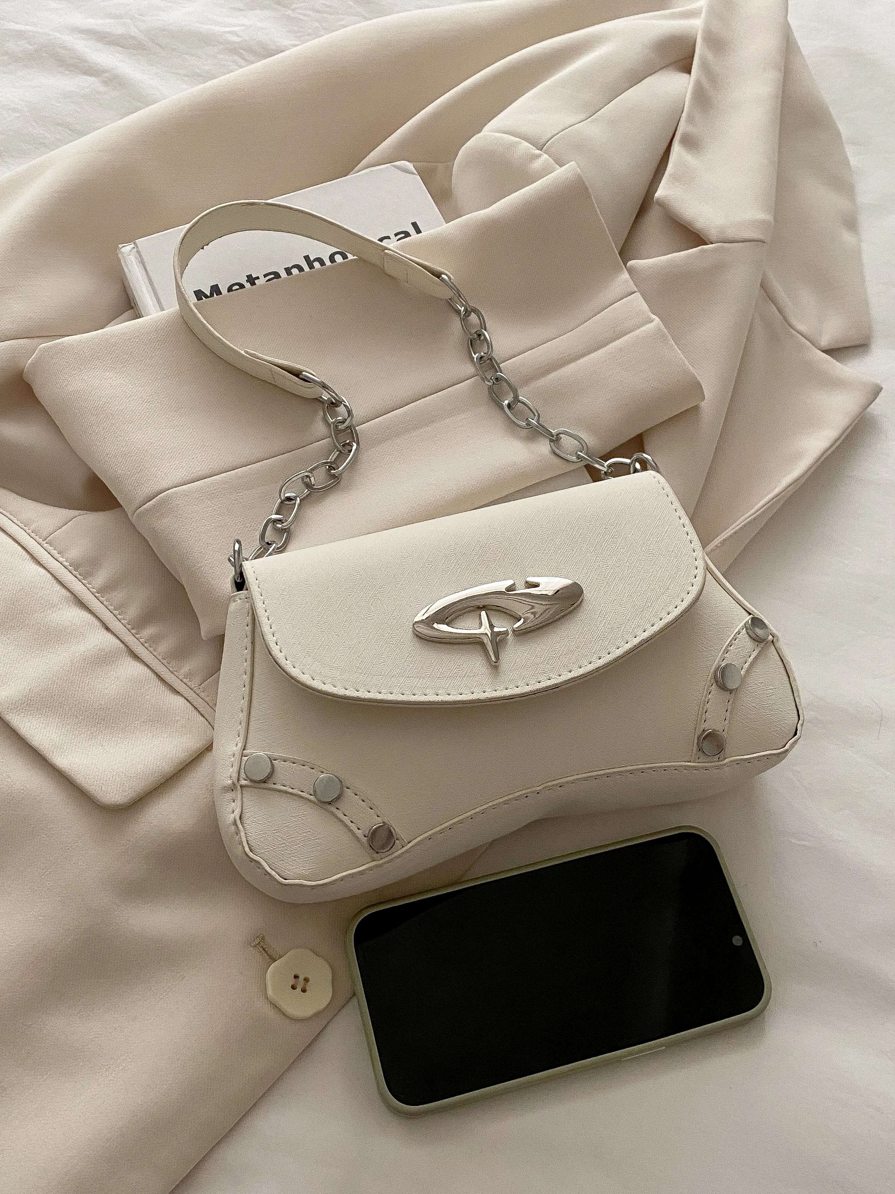 Off-White Shoulder Bag with Chain Strap