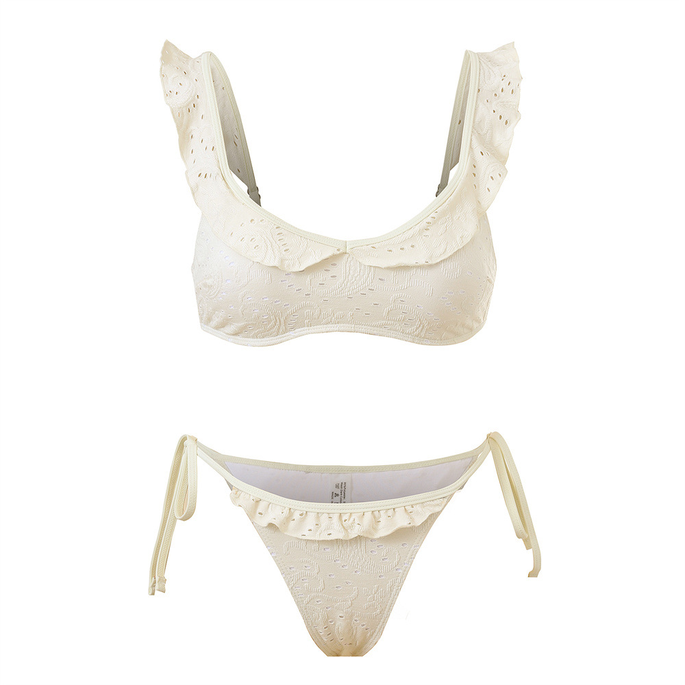 Beige Ruffled Tie-Side Bikini Set