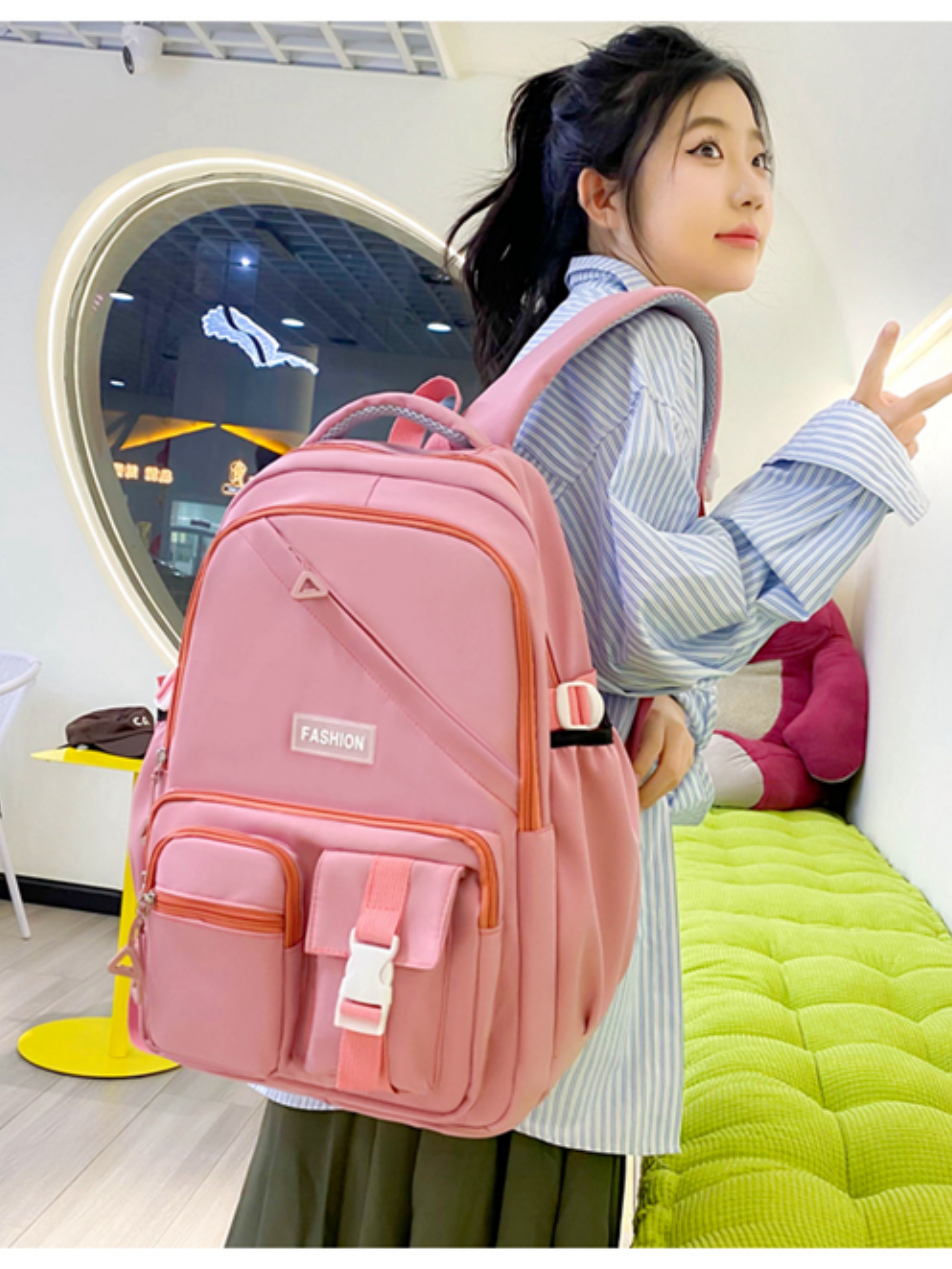 Pink Plain Backpack