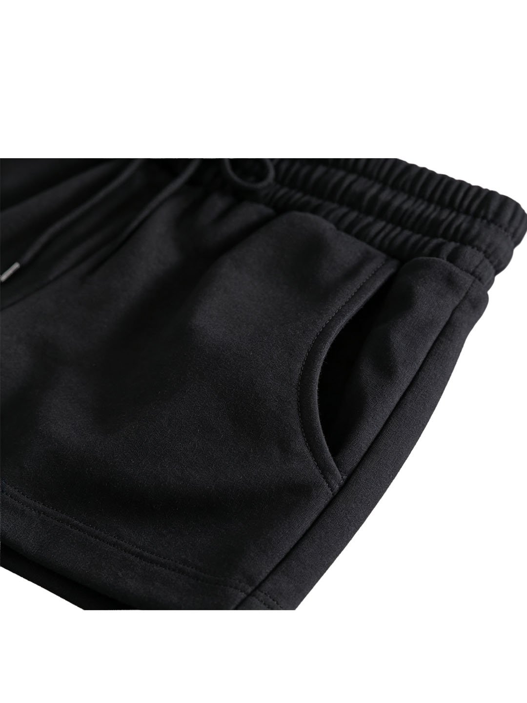 Black Solid Knitted Drawstring Waist Shorts